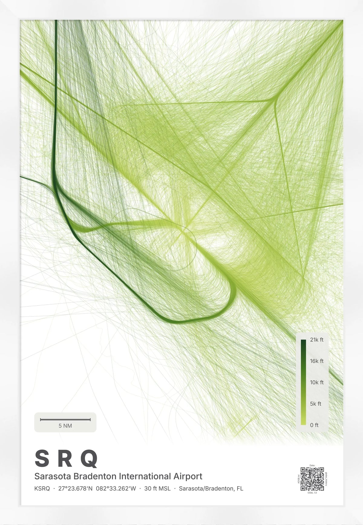 SRQ flight path print — Citrus theme · Light [material:framed_white]