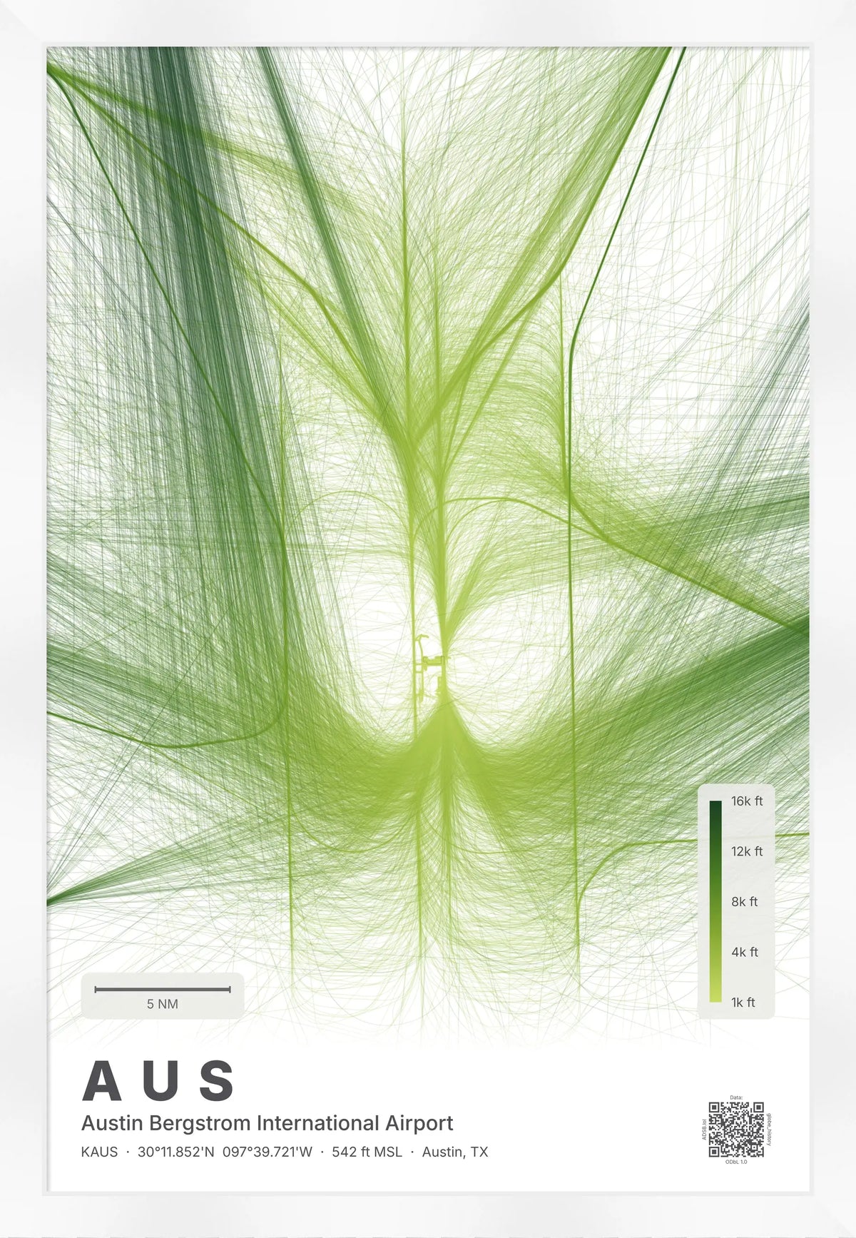 AUS flight path print — Citrus theme · Light [material:framed_white]