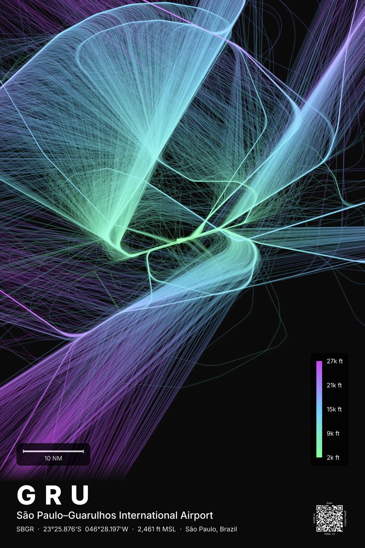 GRU flight path map — Prism theme · Dark