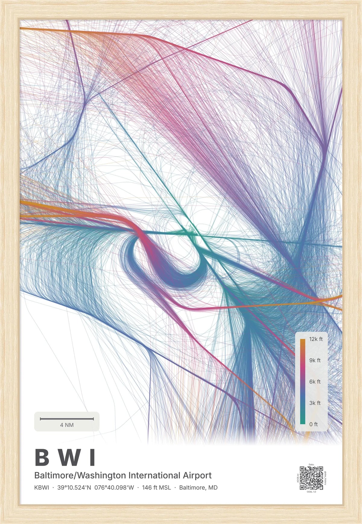 BWI flight path print — Aurora theme · Light [material:framed_natural]
