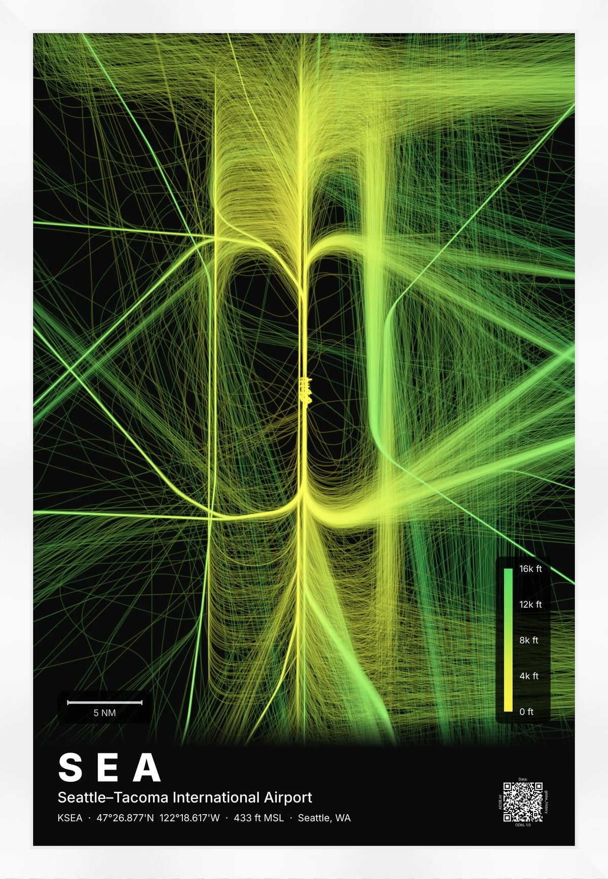 SEA flight path map — Citrus theme · Dark [material:framed_white]