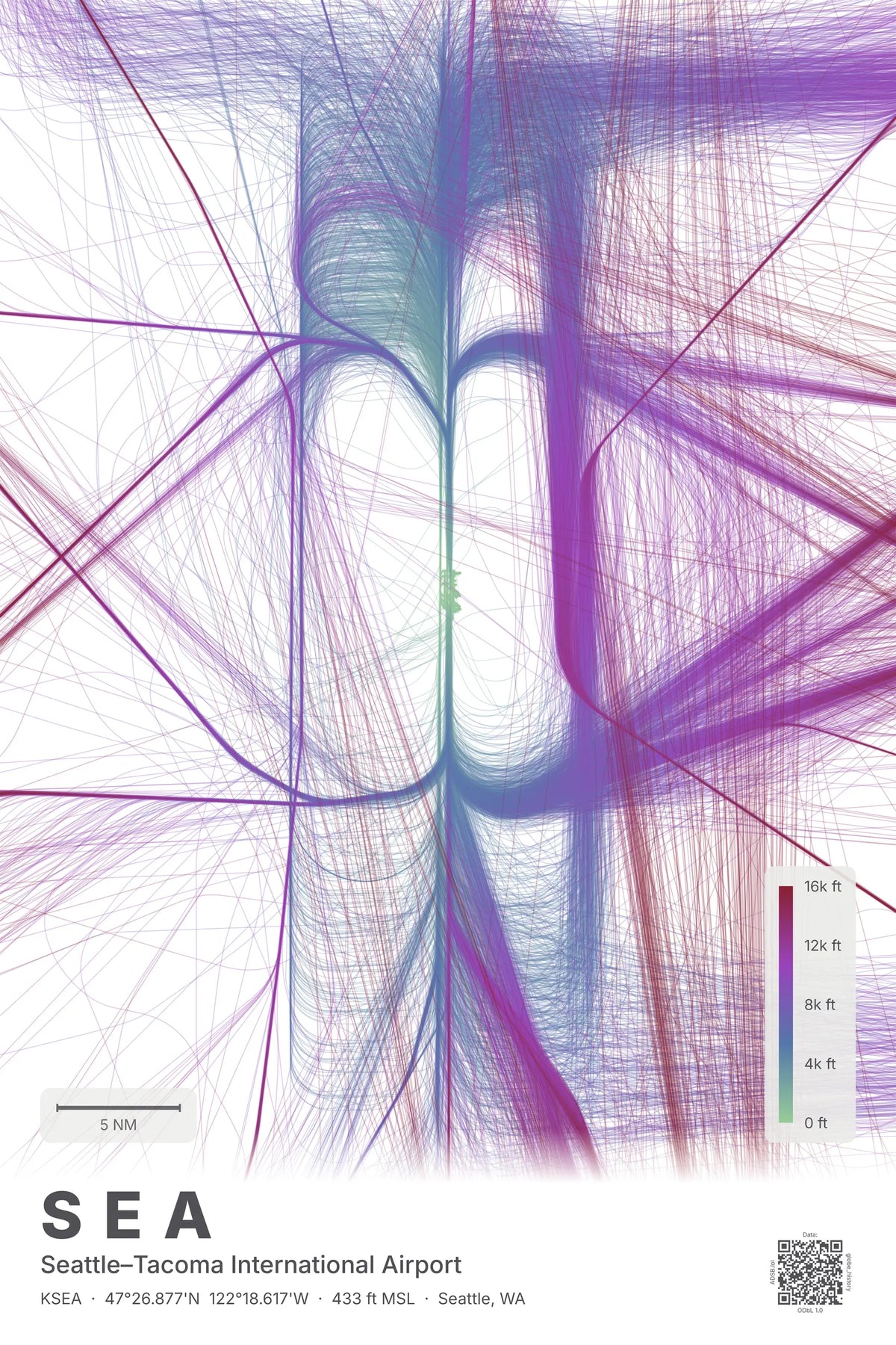 SEA flight path map — Prism theme · Light