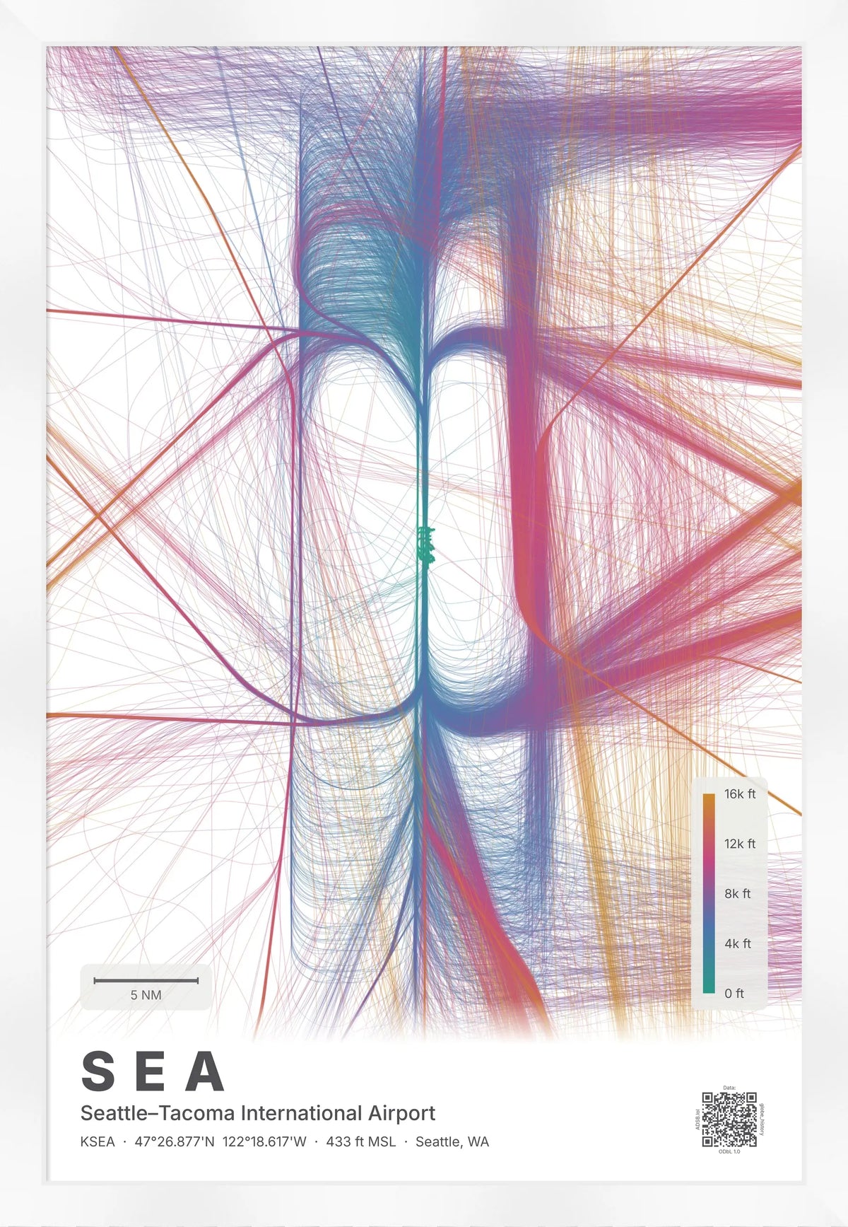 SEA flight path map — Aurora theme · Light [material:framed_white]