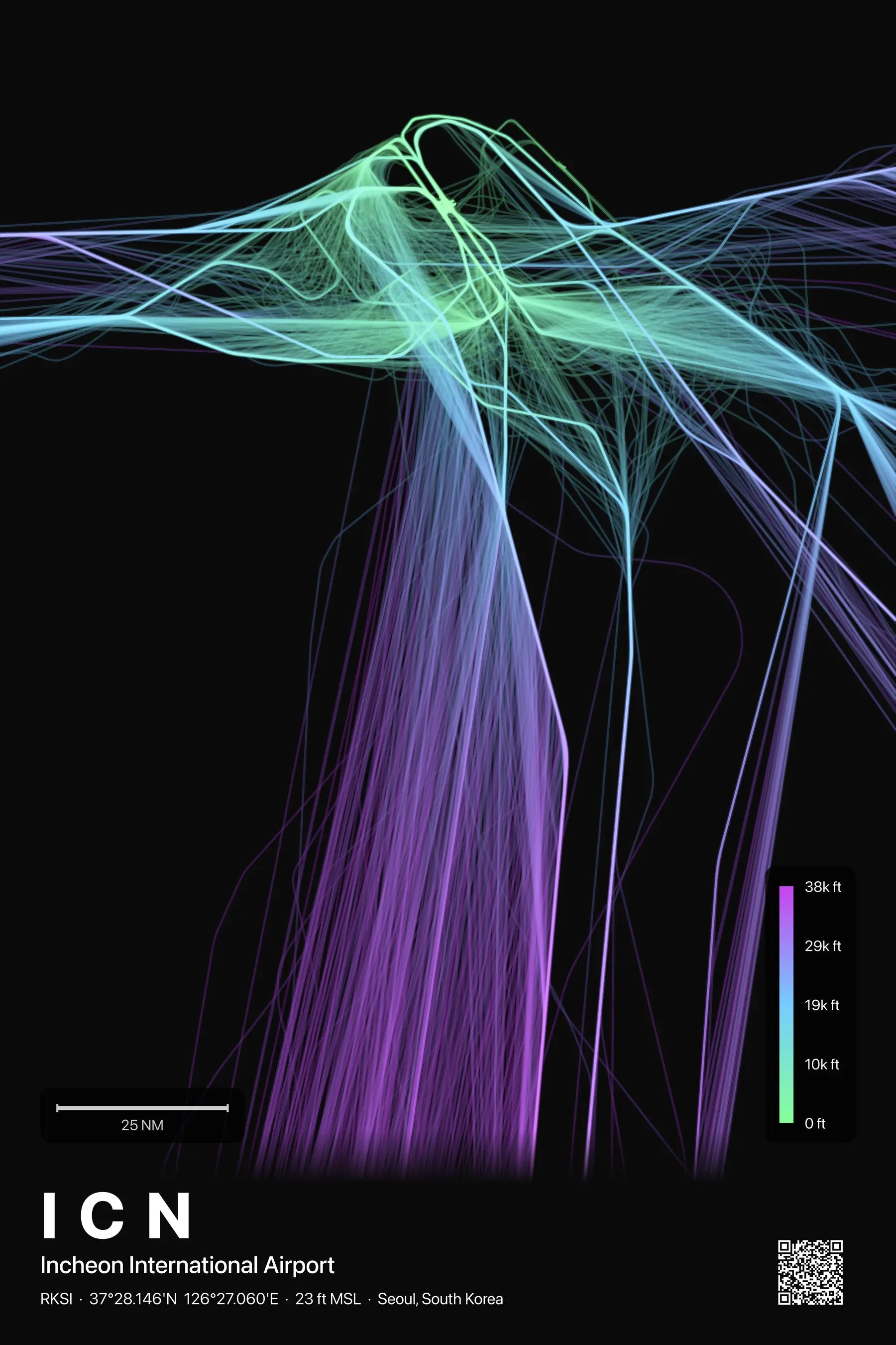 ICN flight path print — Prism theme · Dark