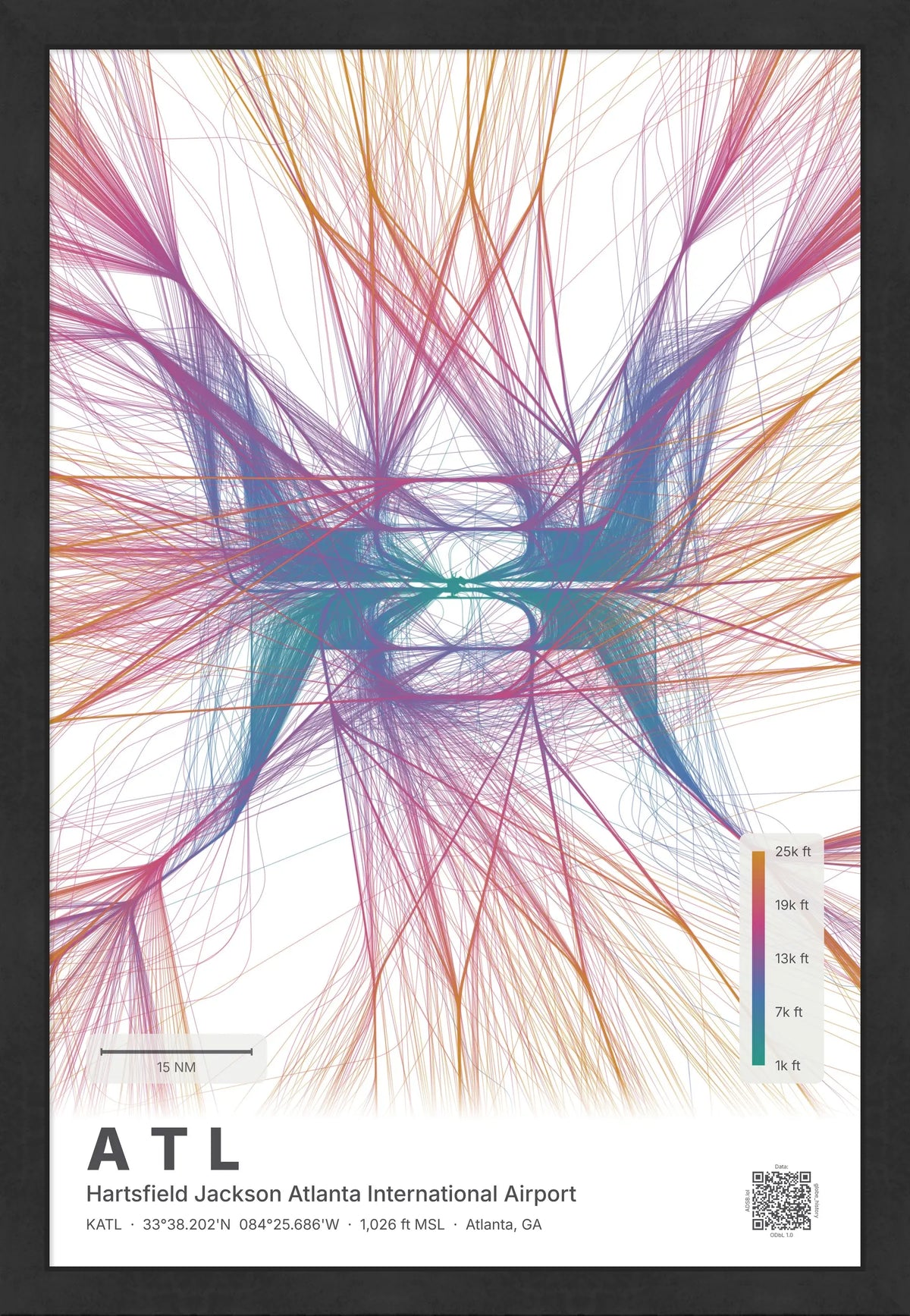 ATL flight path print — Aurora theme · Light [material:framed_black]