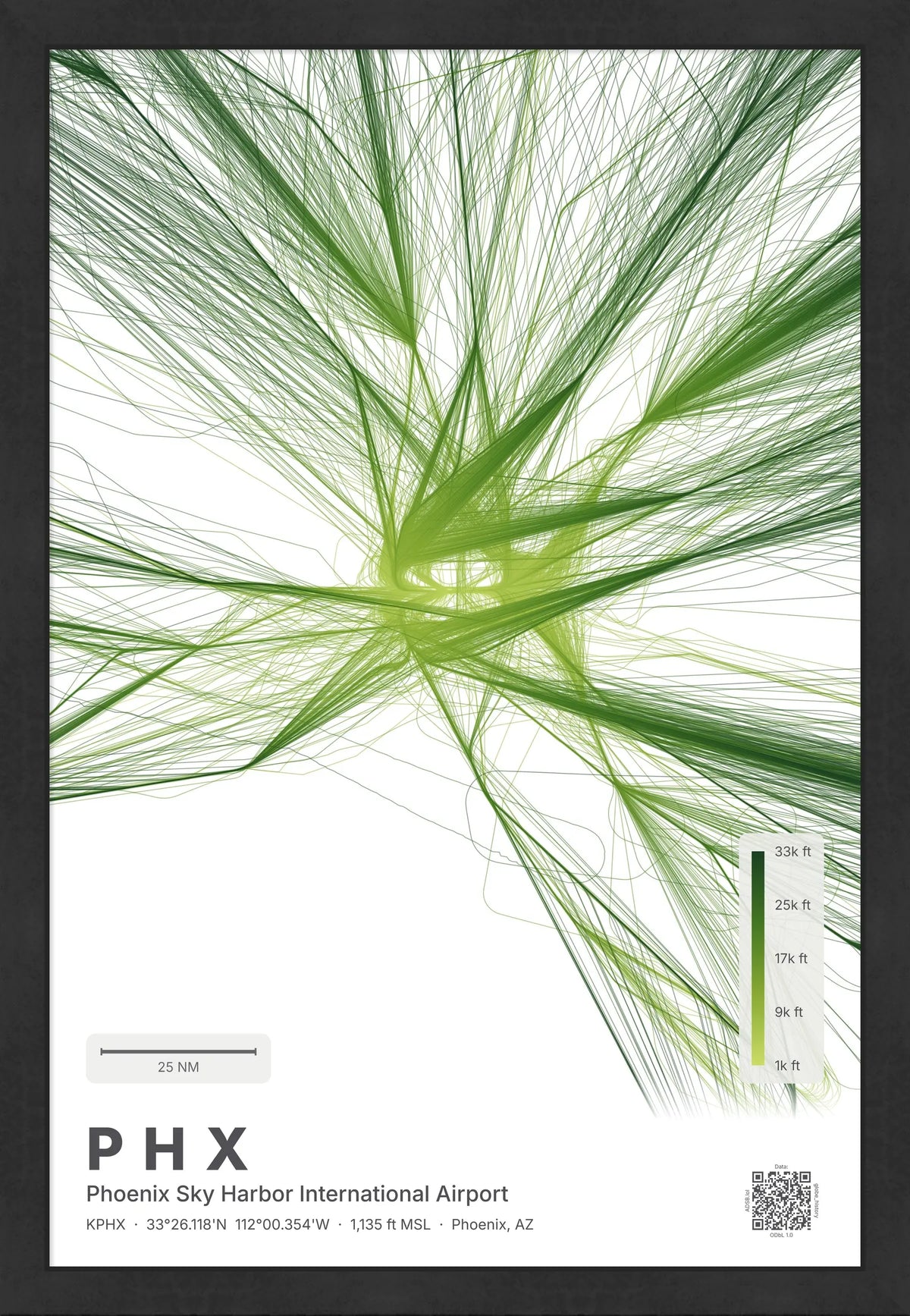 PHX flight path print — Citrus theme · Light [material:framed_black]