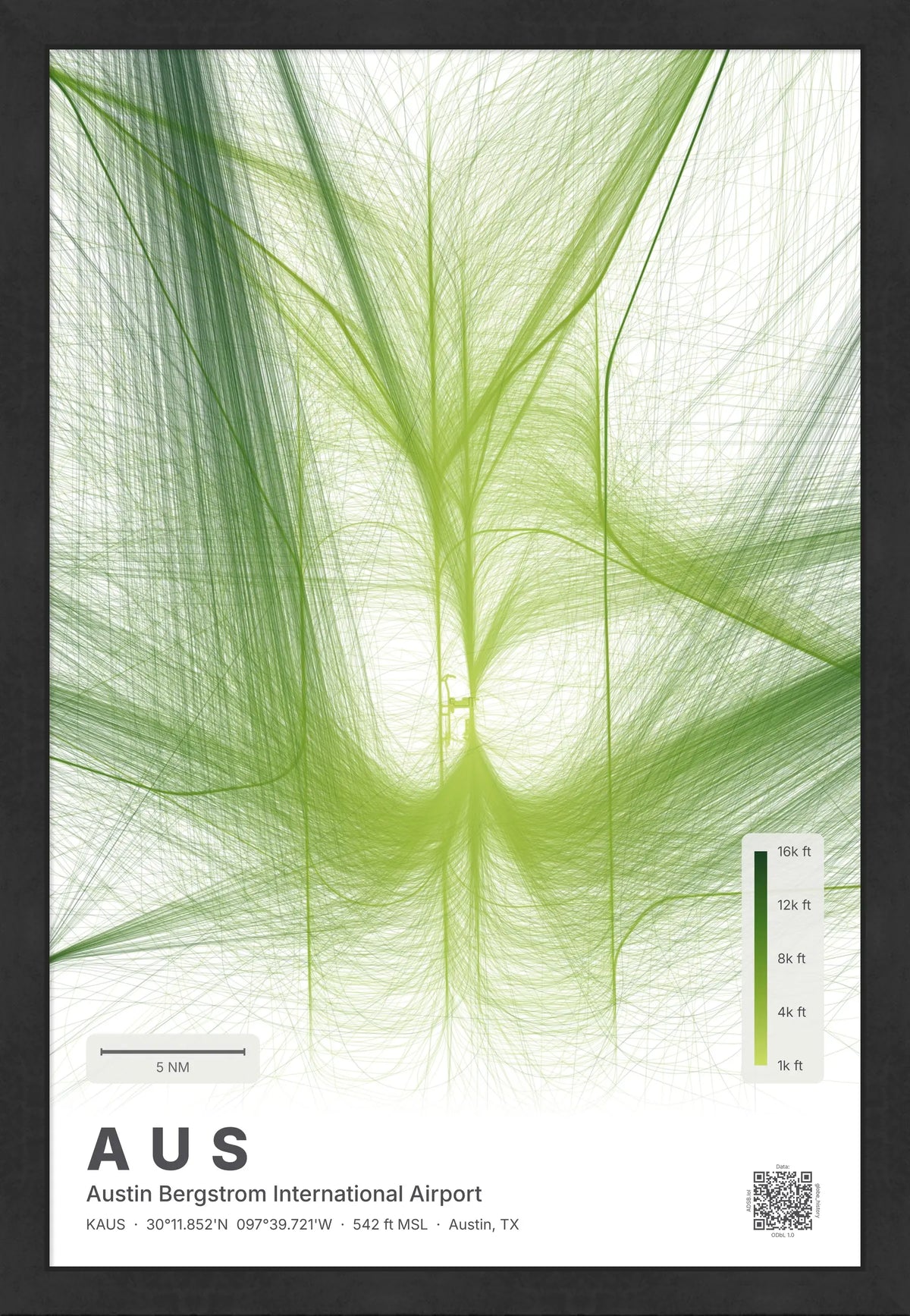 AUS flight path print — Citrus theme · Light [material:framed_black]