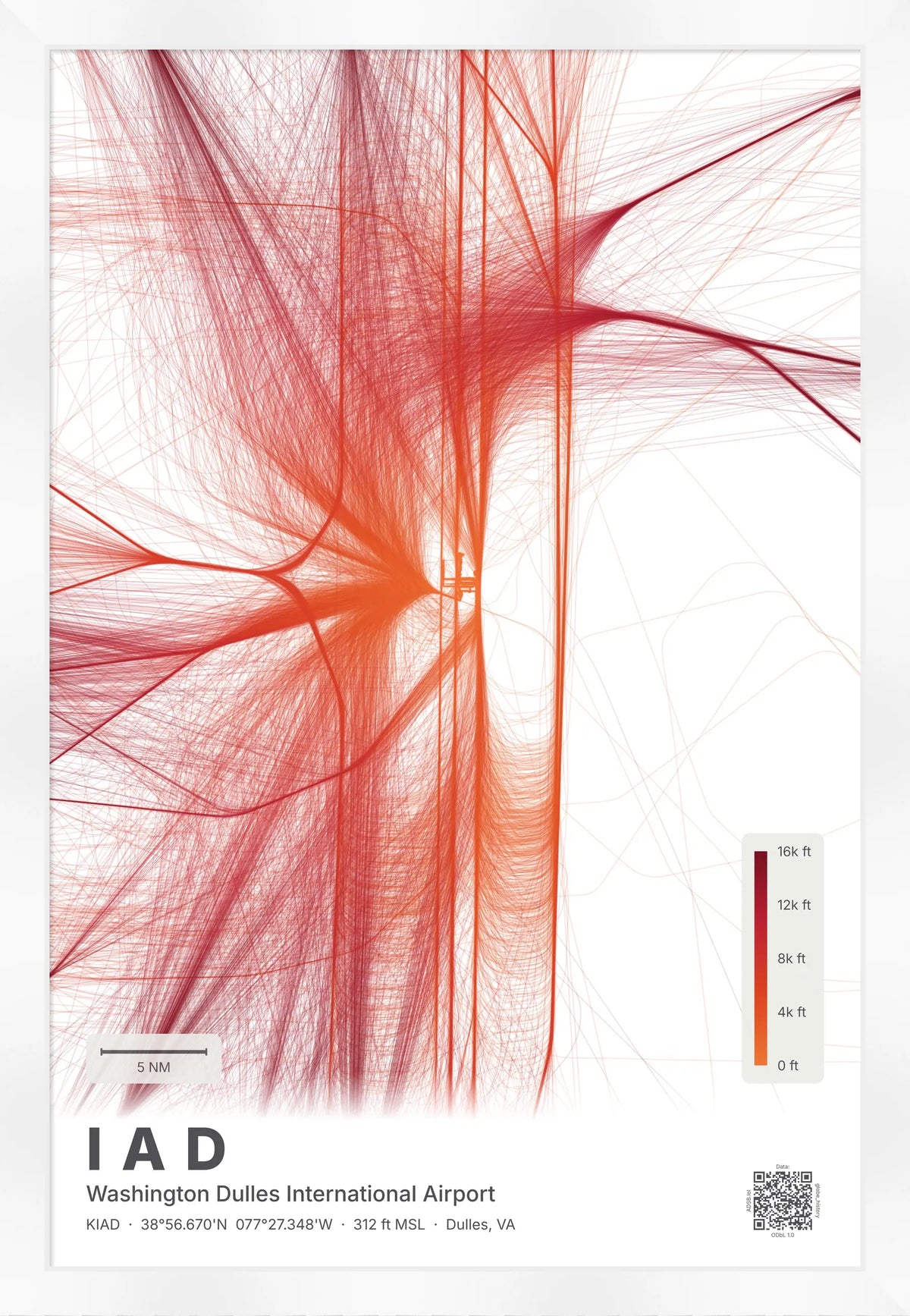 IAD flight path print — Inferno theme · Light [material:framed_white]
