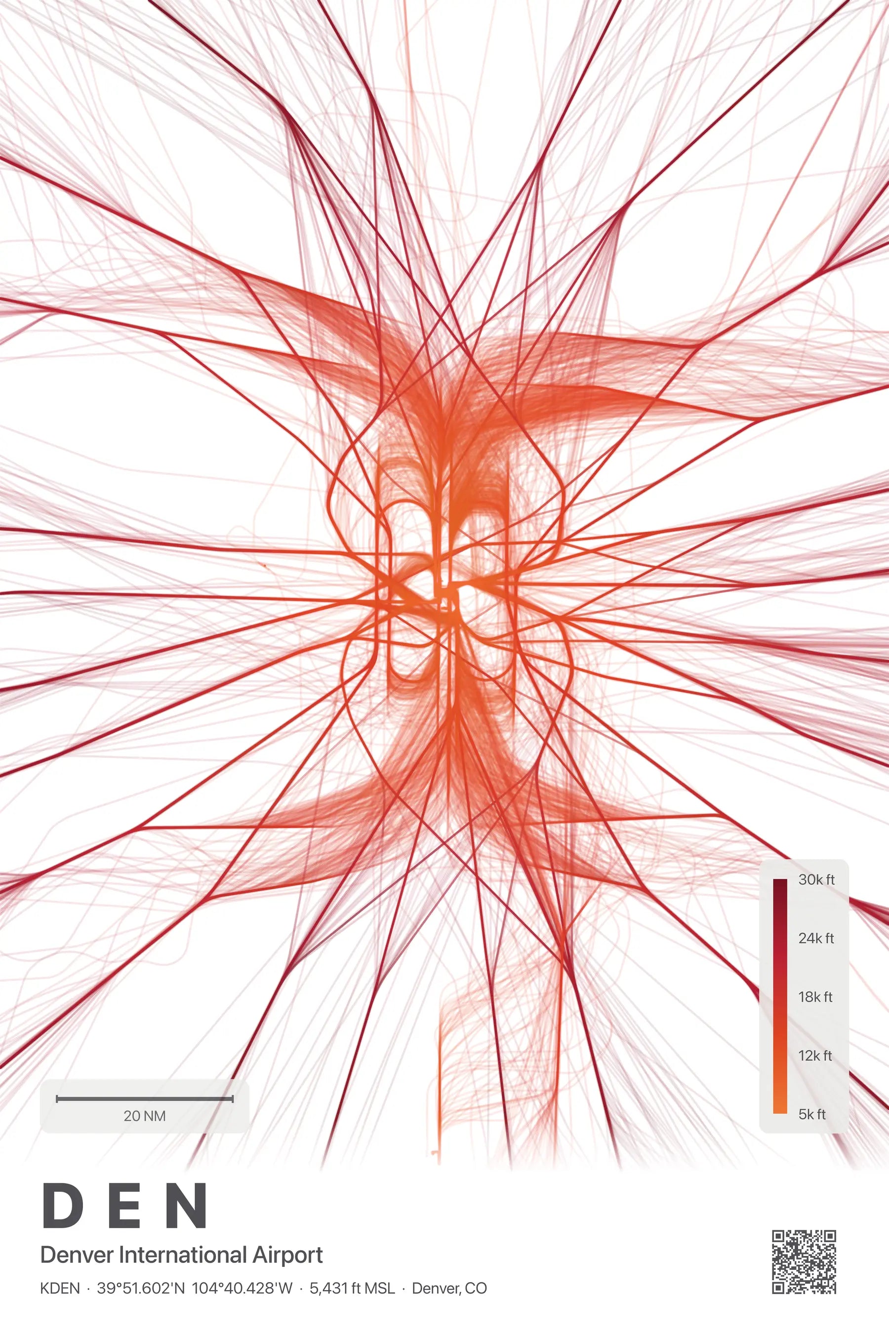 DEN flight path print — Inferno theme · Light