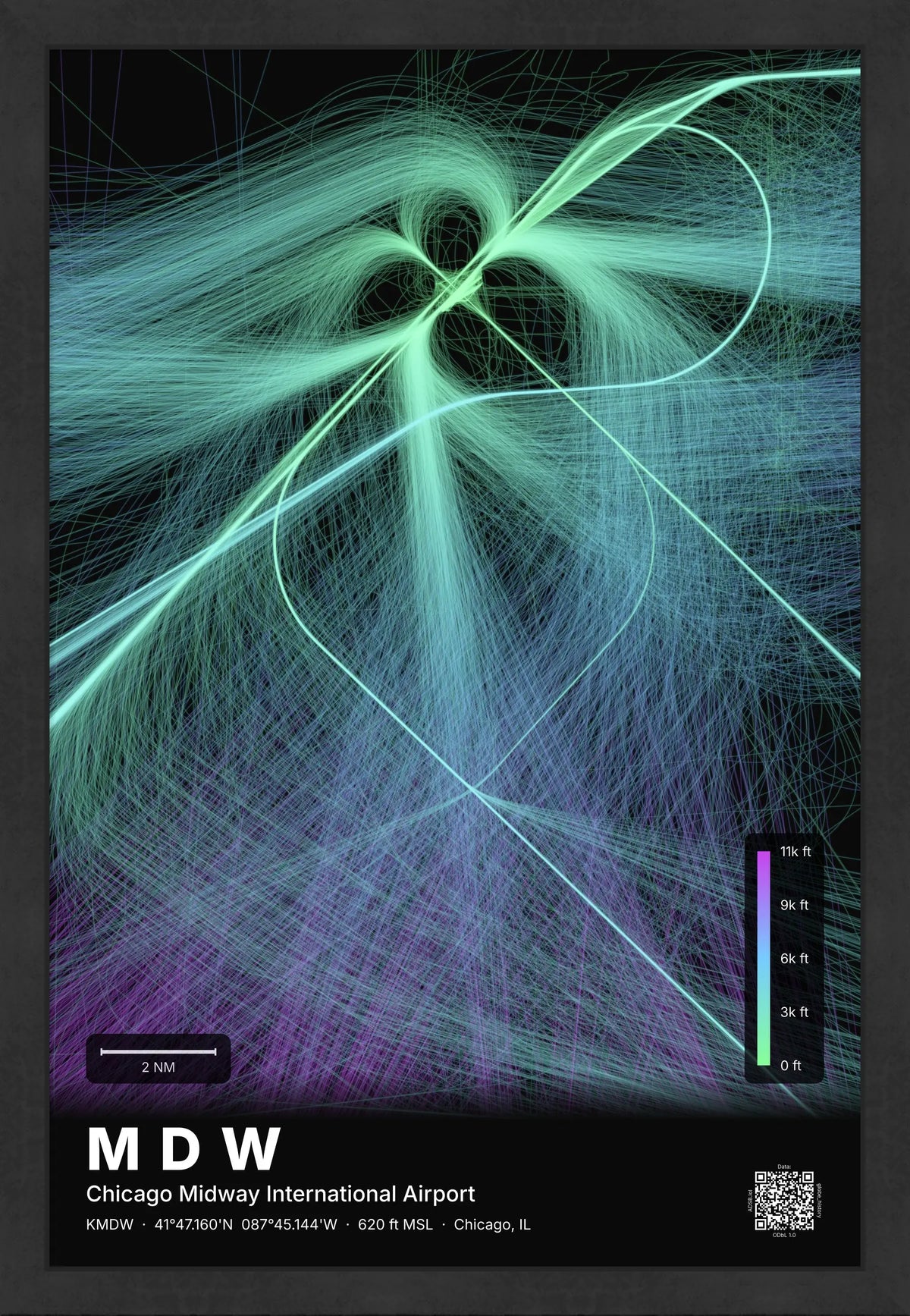 MDW flight path print — Prism theme · Dark [material:framed_black]