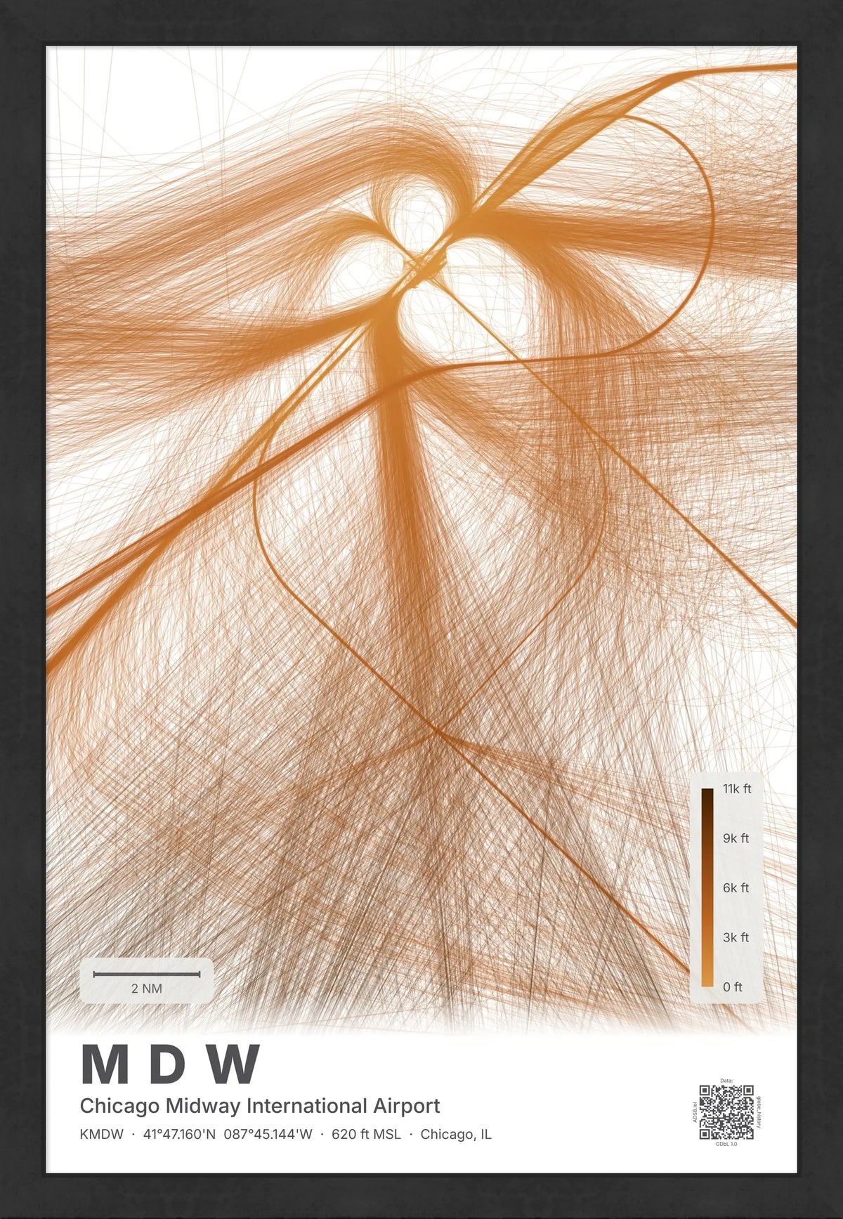 MDW flight path print — Solana theme · Light [material:framed_black]