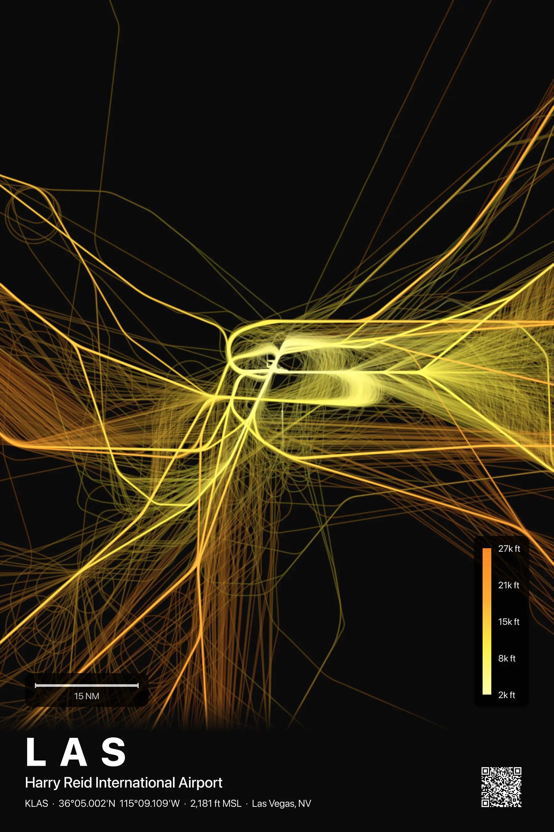 LAS flight path print — Solana theme · Dark