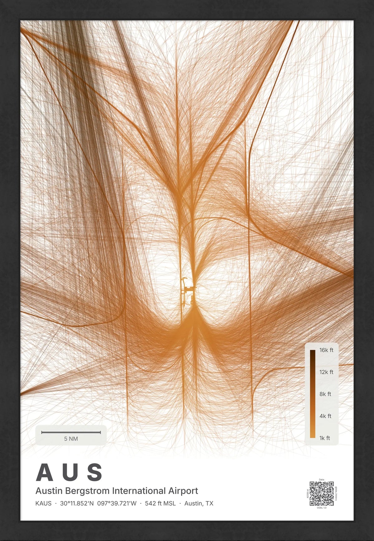AUS flight path print — Solana theme · Light [material:framed_black]
