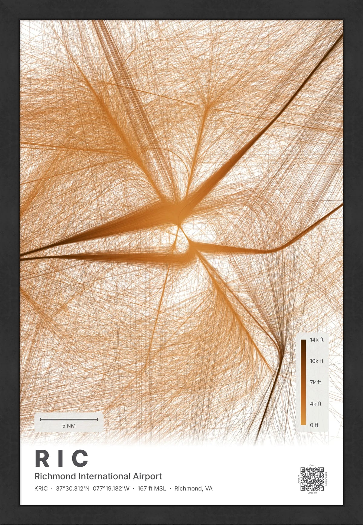 RIC flight path print — Solana theme · Light [material:framed_black]
