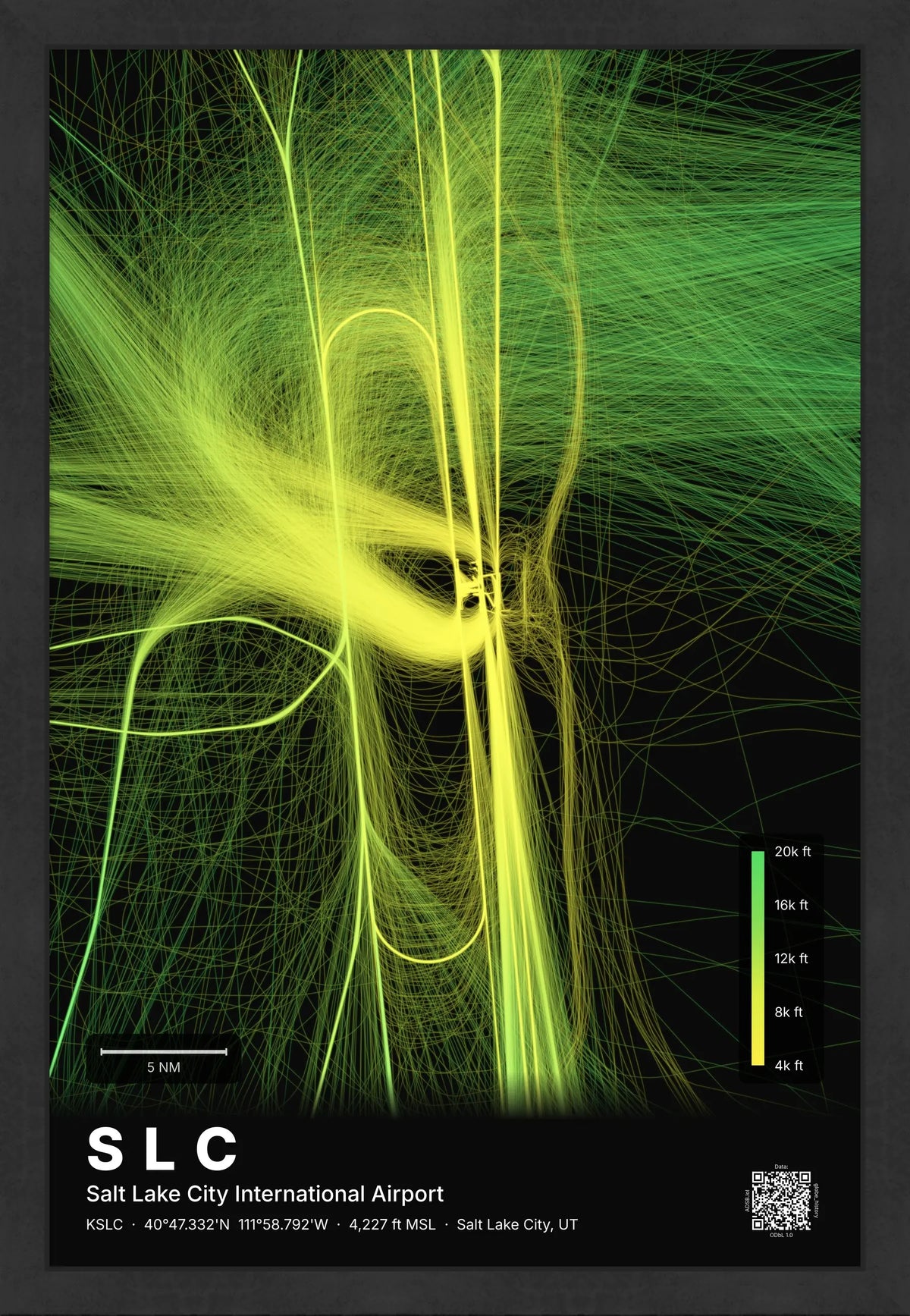 SLC flight path print — Citrus theme · Dark [material:framed_black]