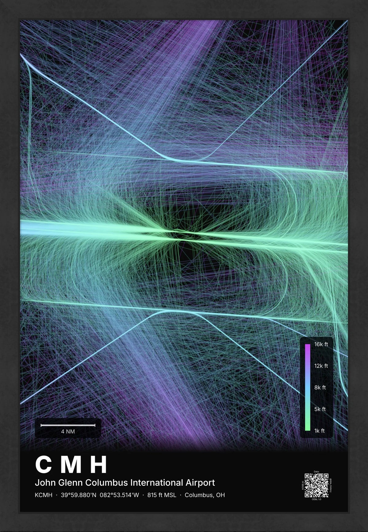 CMH flight path print — Prism theme · Dark [material:framed_black]