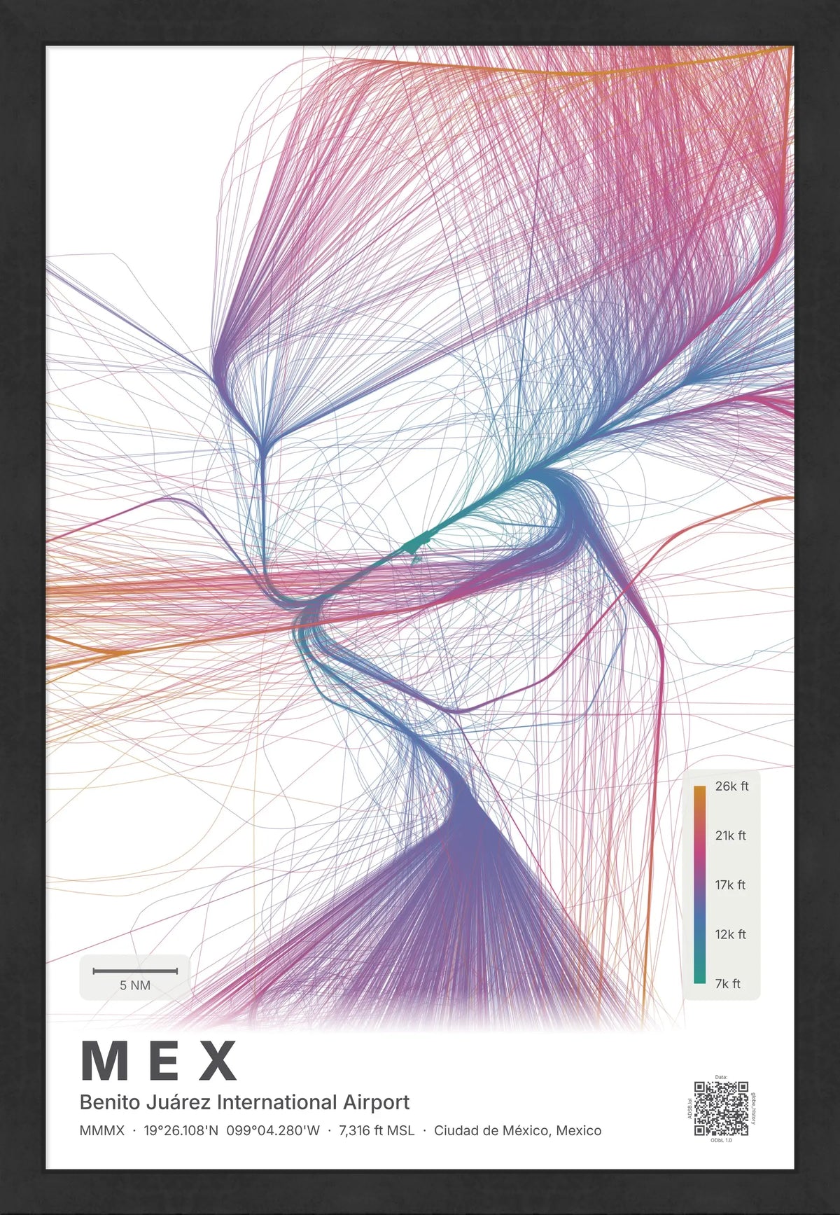 MEX flight path map — Aurora theme · Light [material:framed_black]
