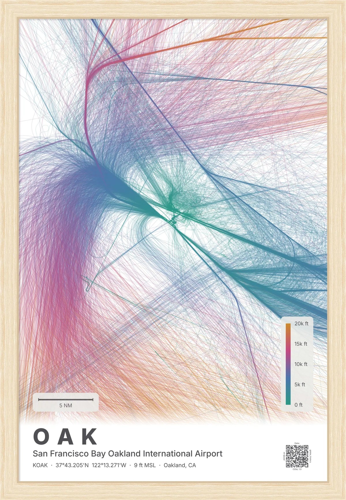 OAK flight path print — Aurora theme · Light [material:framed_natural]