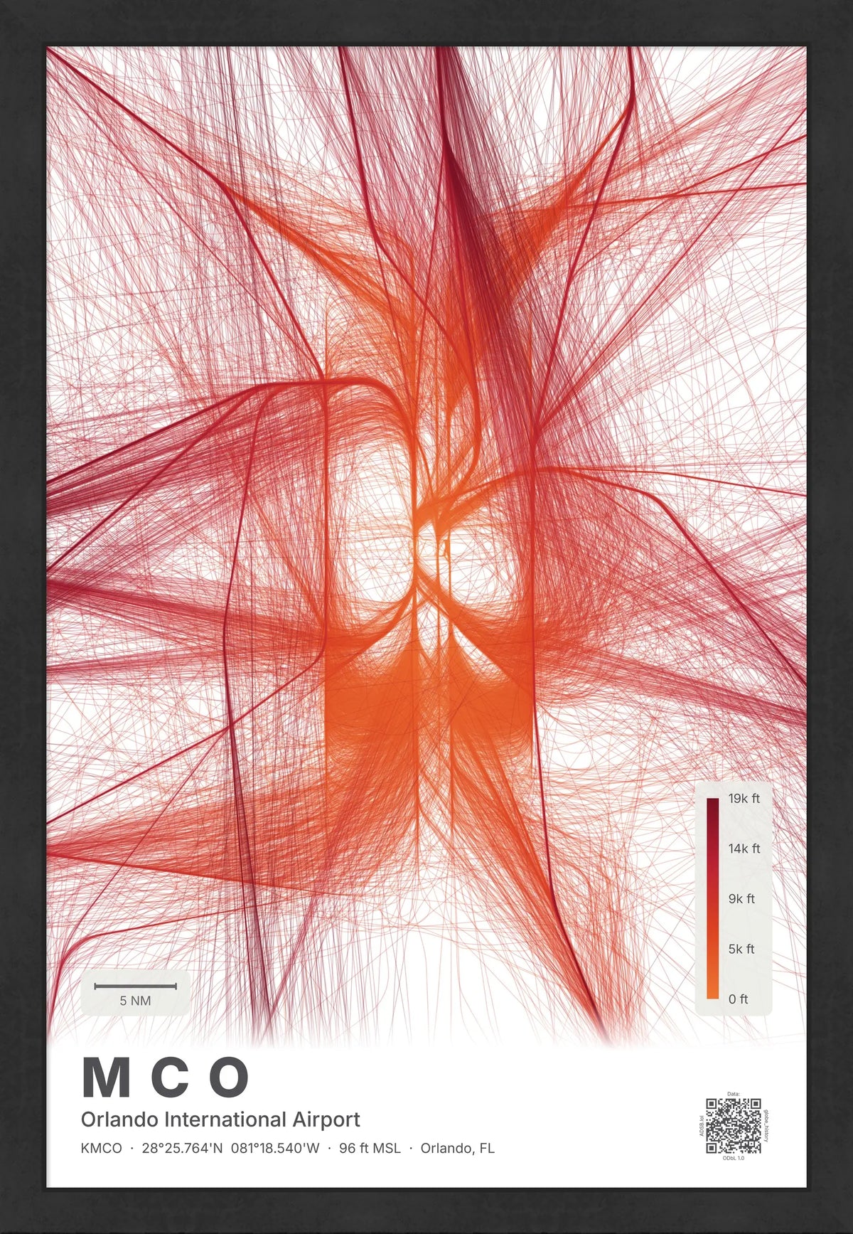 MCO flight path map — Inferno theme · Light [material:framed_black]