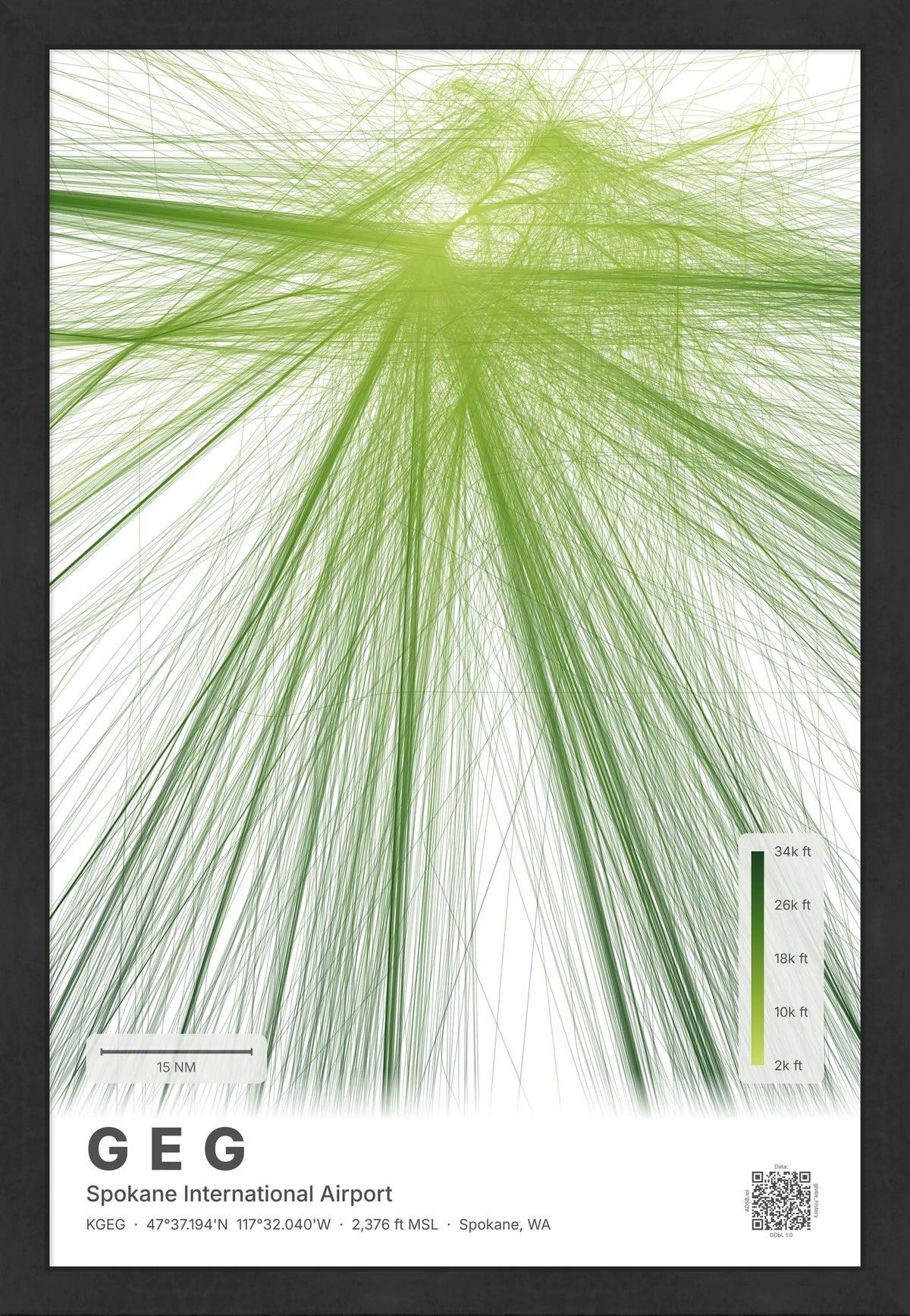 GEG flight path print — Citrus theme · Light [material:framed_black]