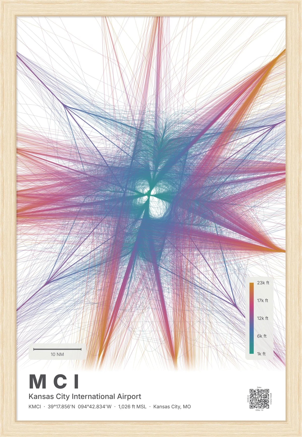 MCI flight path print — Aurora theme · Light [material:framed_natural]