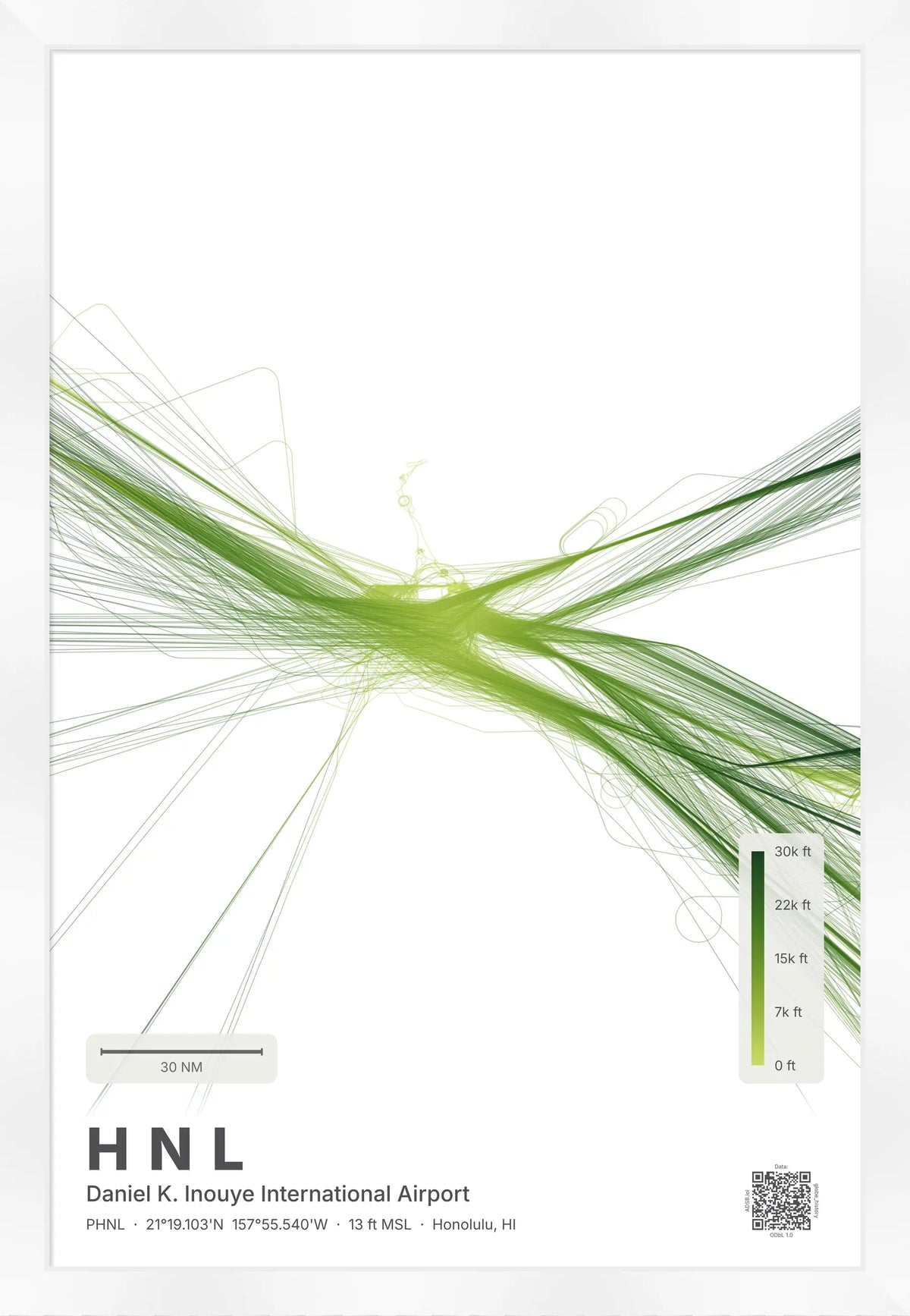 HNL flight path print — Citrus theme · Light [material:framed_white]