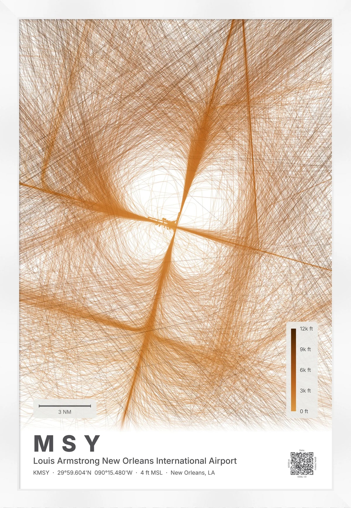 MSY flight path print — Solana theme · Light [material:framed_white]