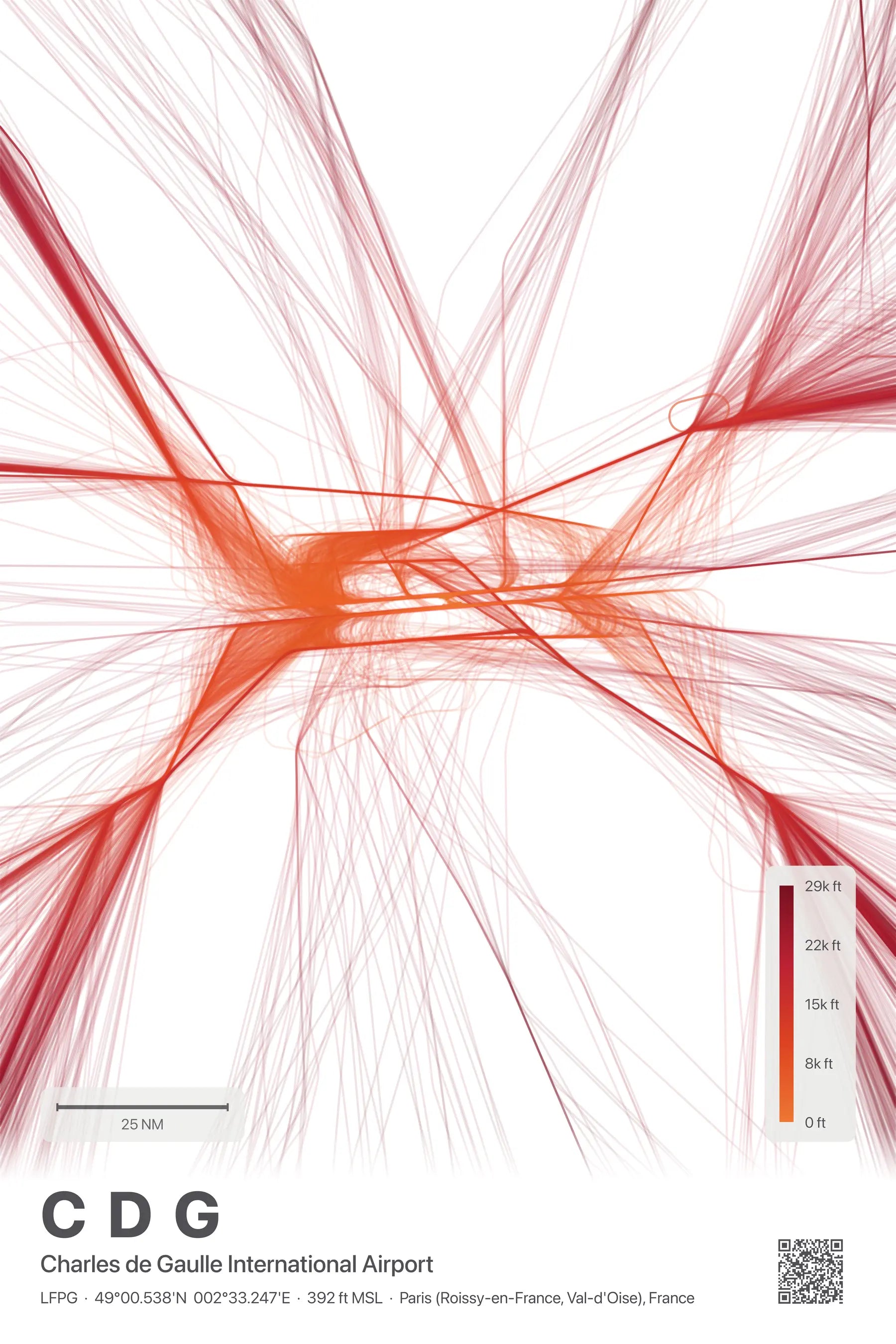 CDG flight path print — Inferno theme · Light