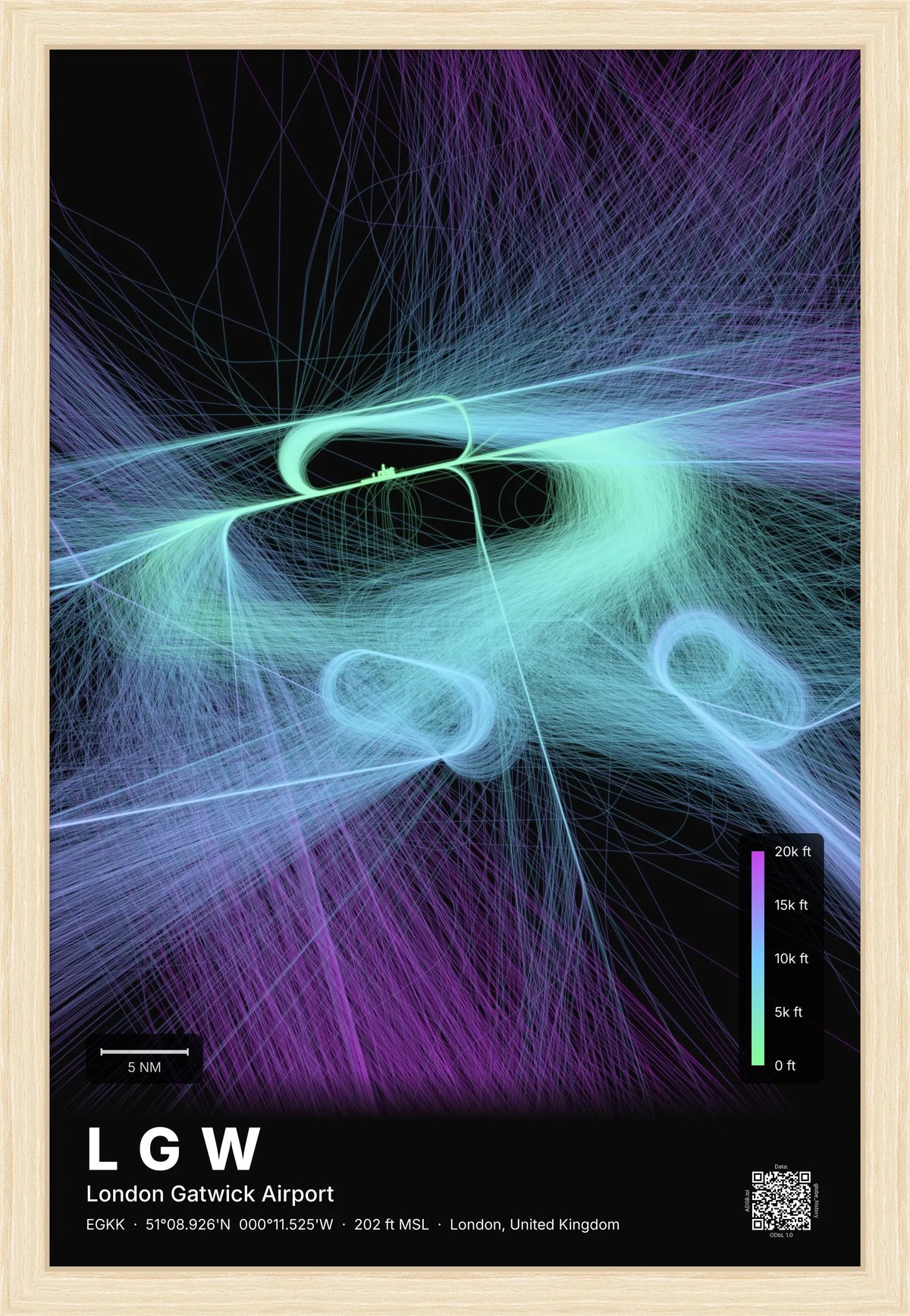 LGW flight path map — Prism theme · Dark [material:framed_natural]