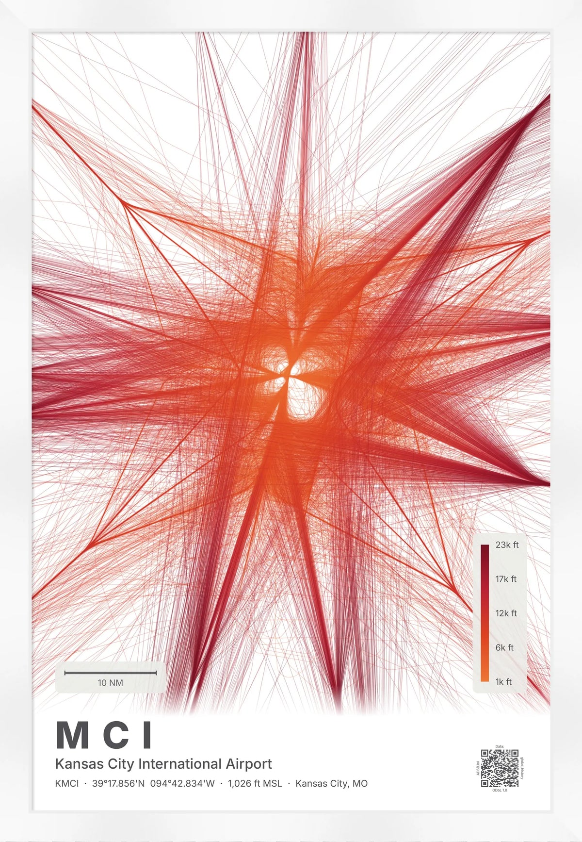 MCI flight path print — Inferno theme · Light [material:framed_white]