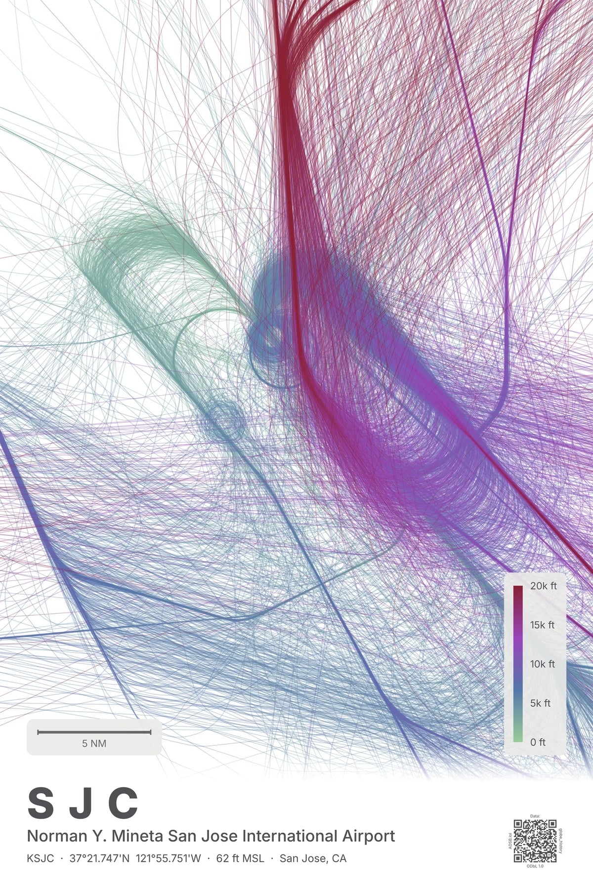 SJC flight path map — Prism theme · Light