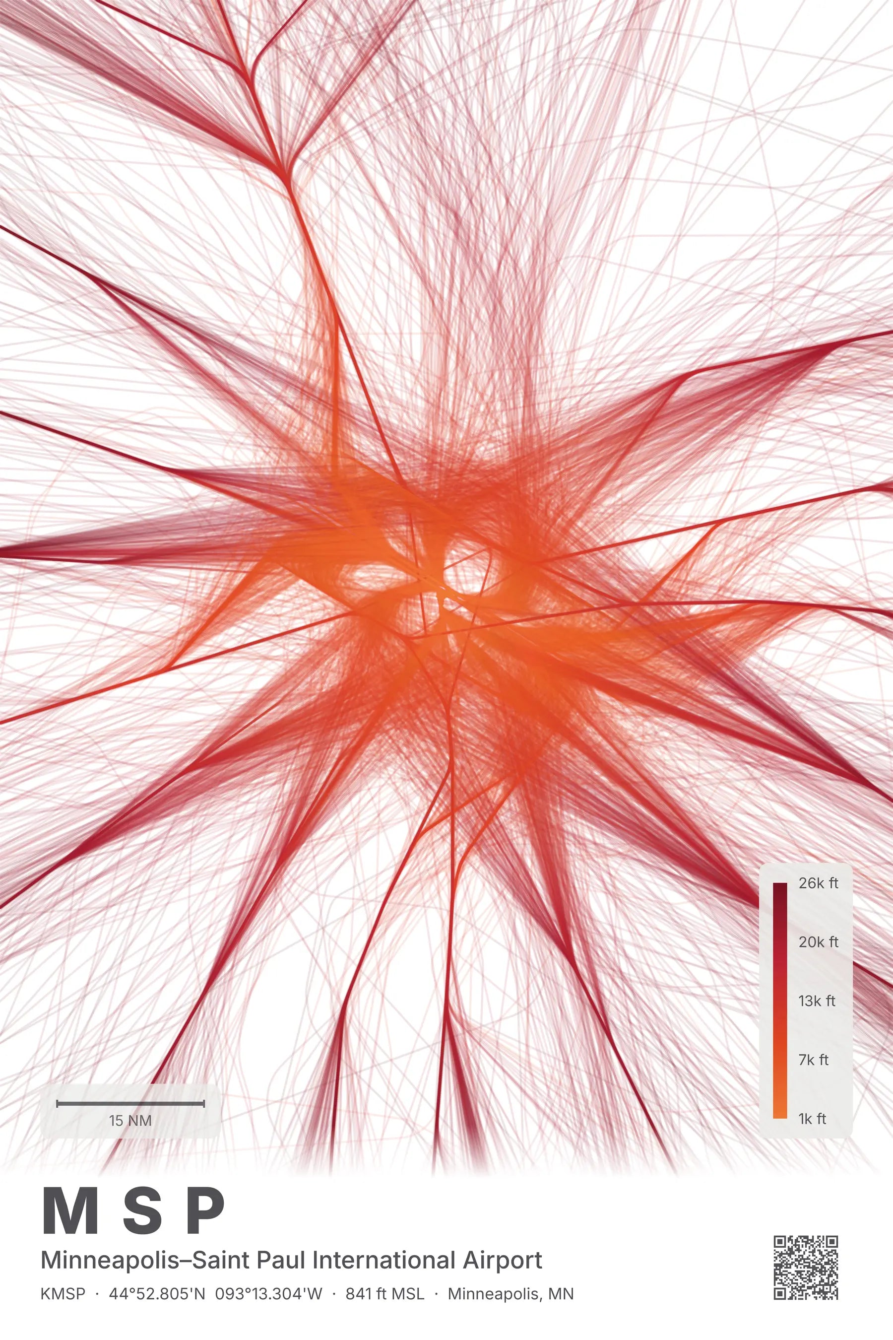 MSP flight path print — Inferno theme · Light