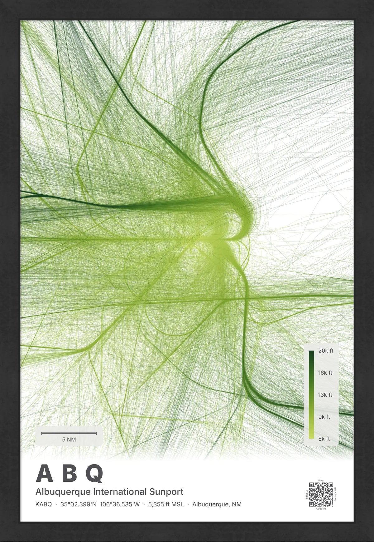 ABQ flight path map — Citrus theme · Light [material:framed_black]