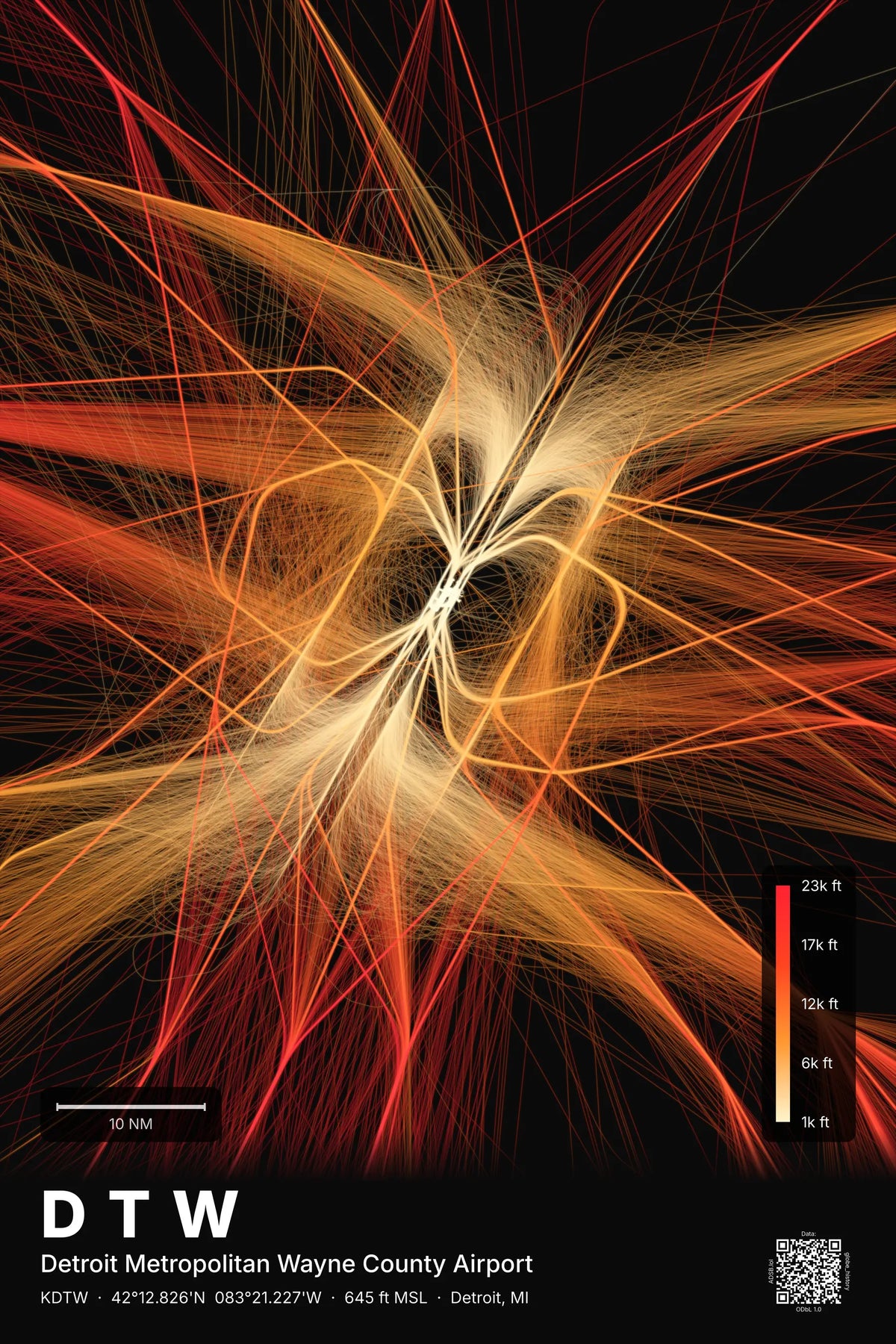DTW flight path map — Inferno theme · Dark