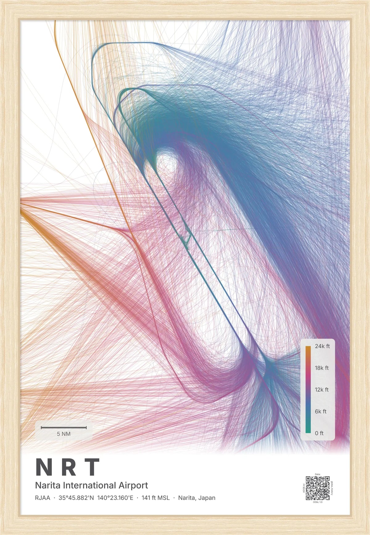 NRT flight path map — Aurora theme · Light [material:framed_natural]