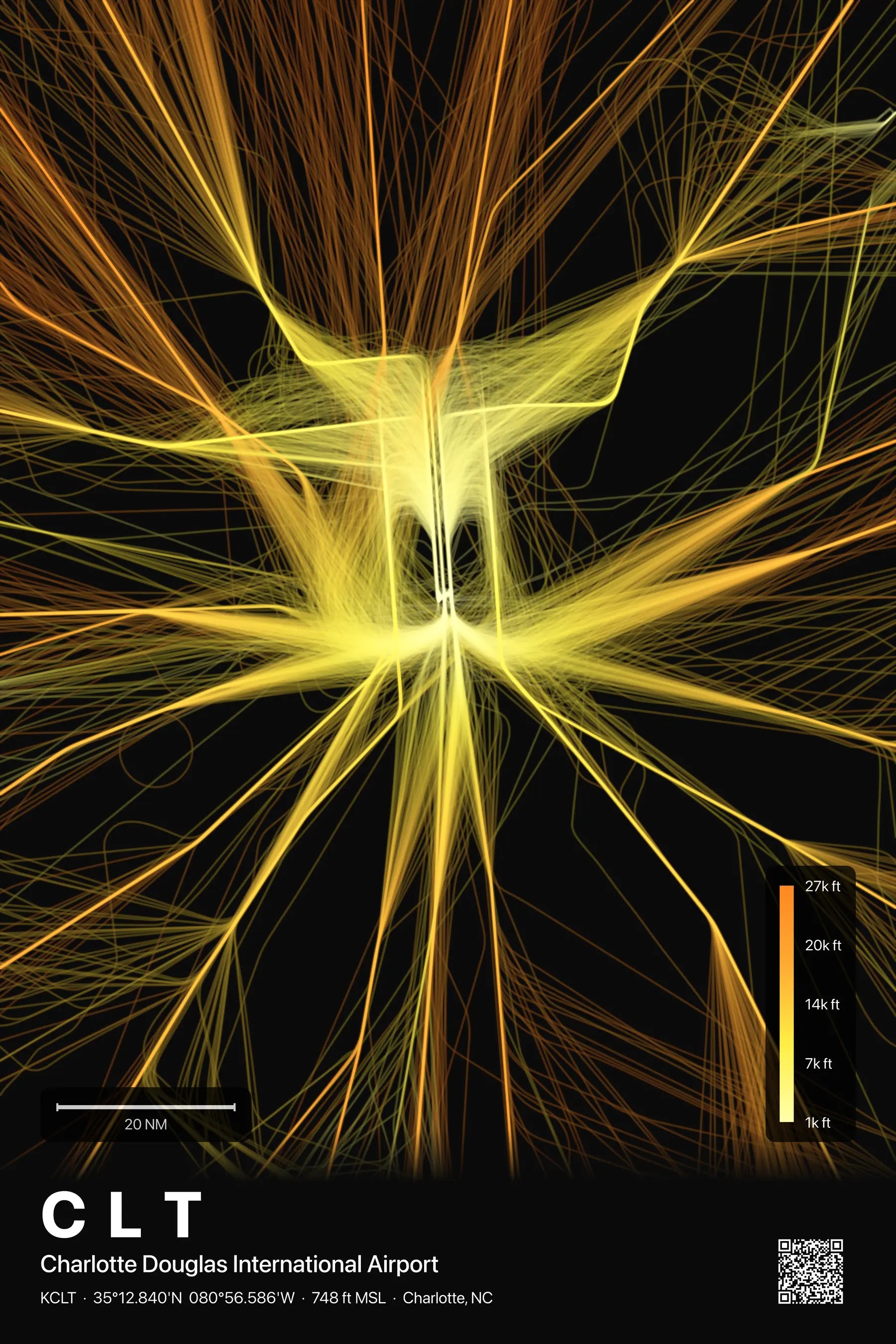 CLT flight path print — Solana theme · Dark