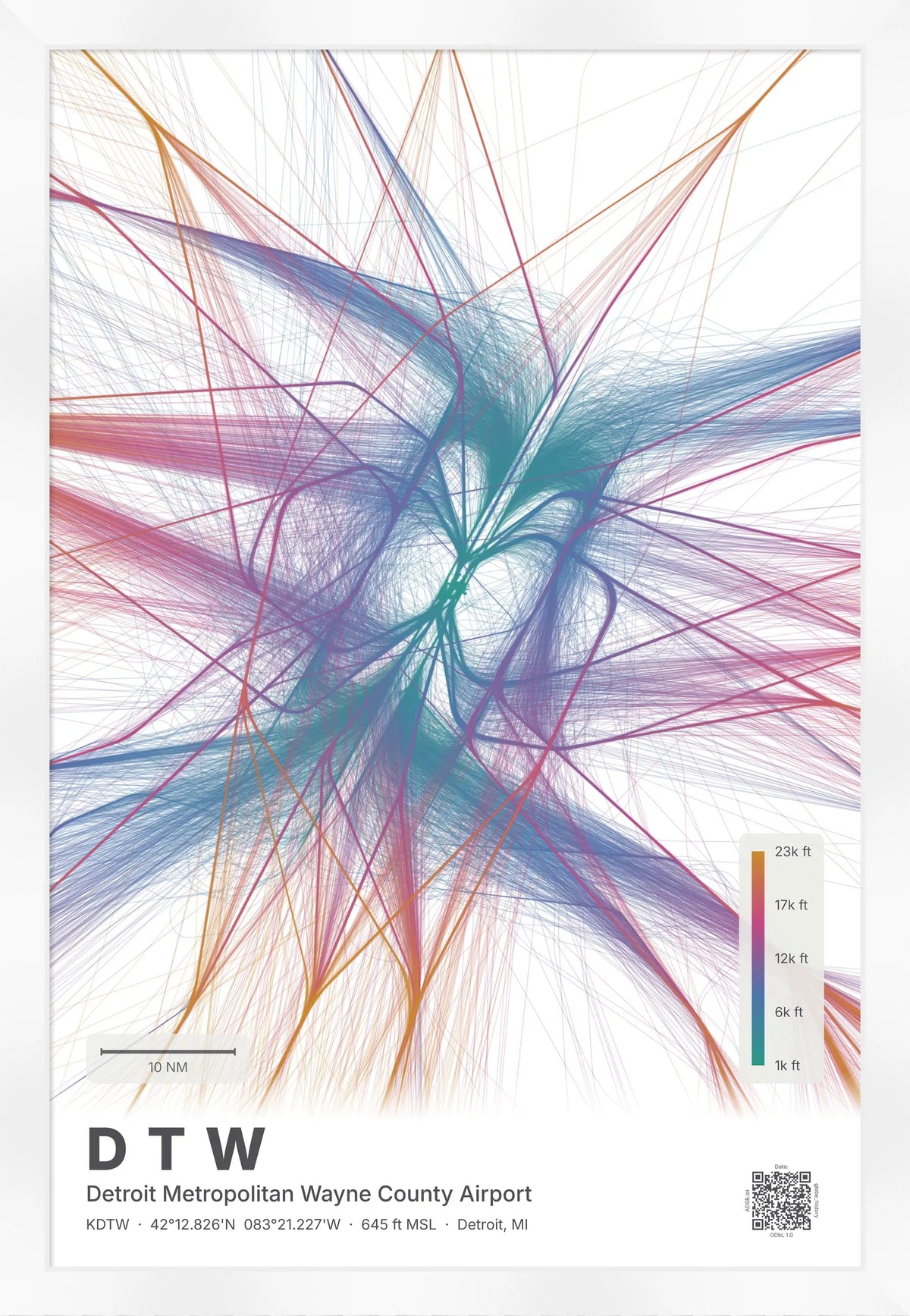 DTW flight path map — Aurora theme · Light [material:framed_white]