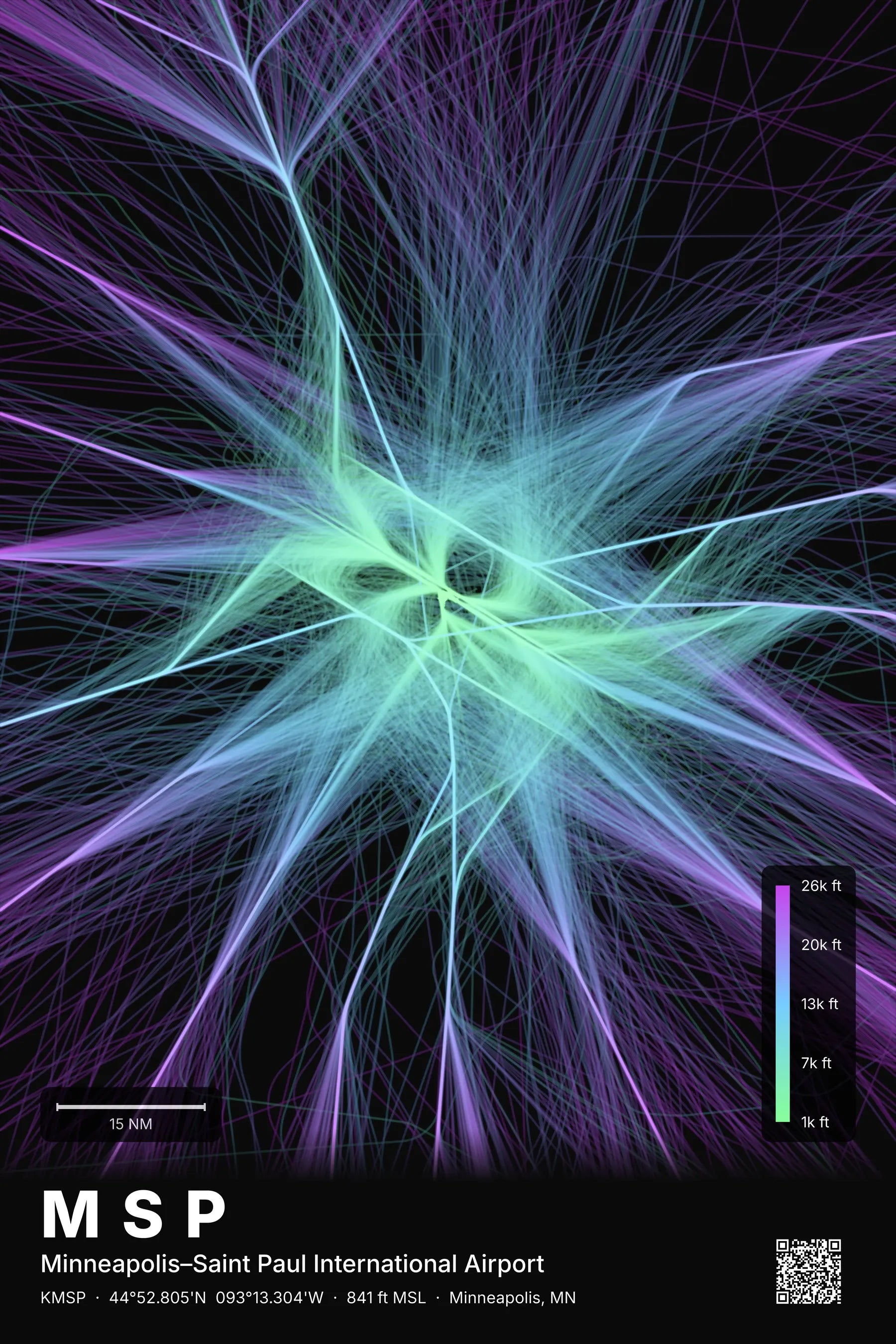 MSP flight path print — Prism theme · Dark