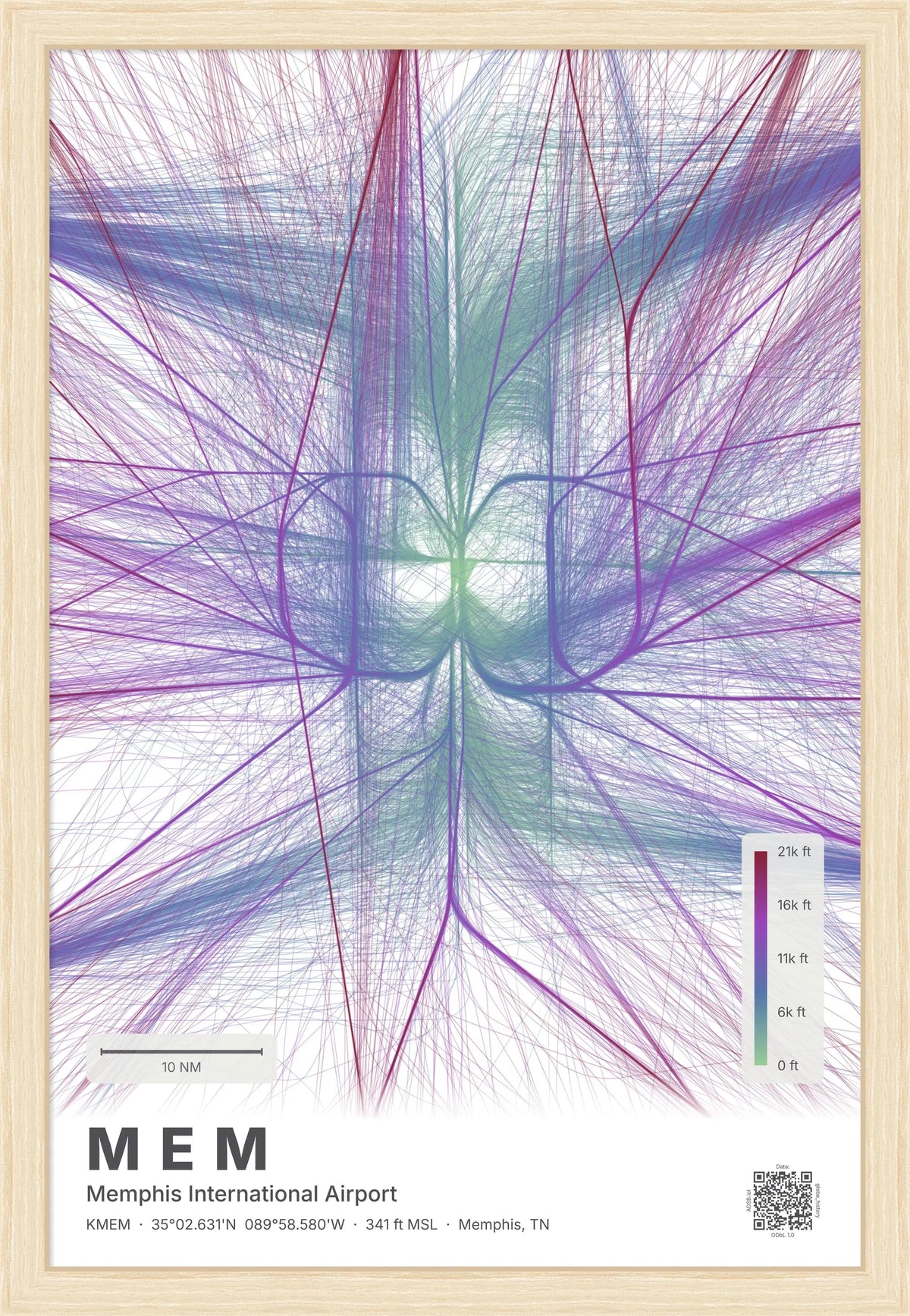 MEM flight path print — Prism theme · Light [material:framed_natural]