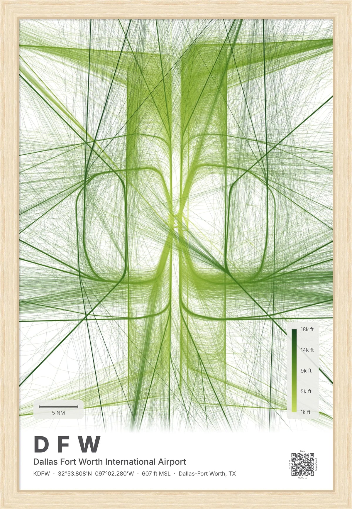 DFW flight path map — Citrus theme · Light [material:framed_natural]