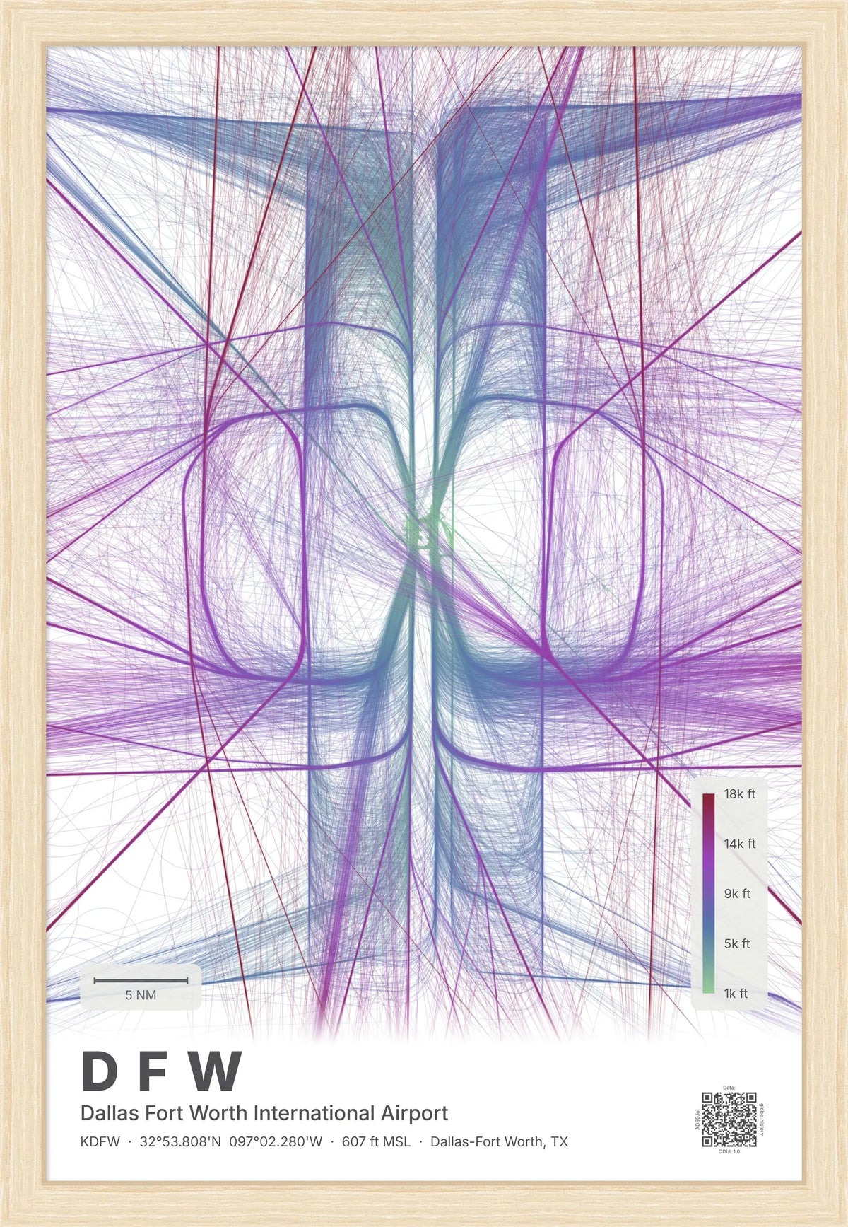 DFW flight path map — Prism theme · Light [material:framed_natural]