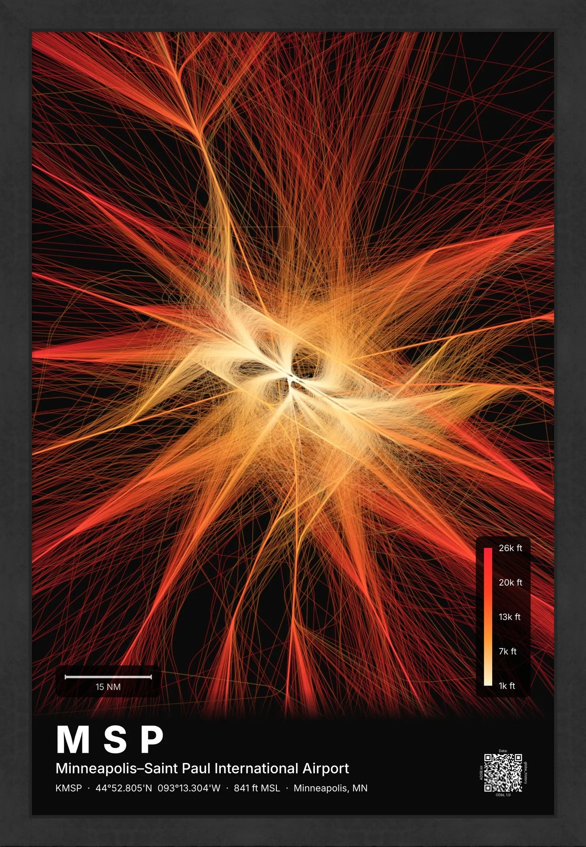 MSP flight path print — Inferno theme · Dark [material:framed_black]