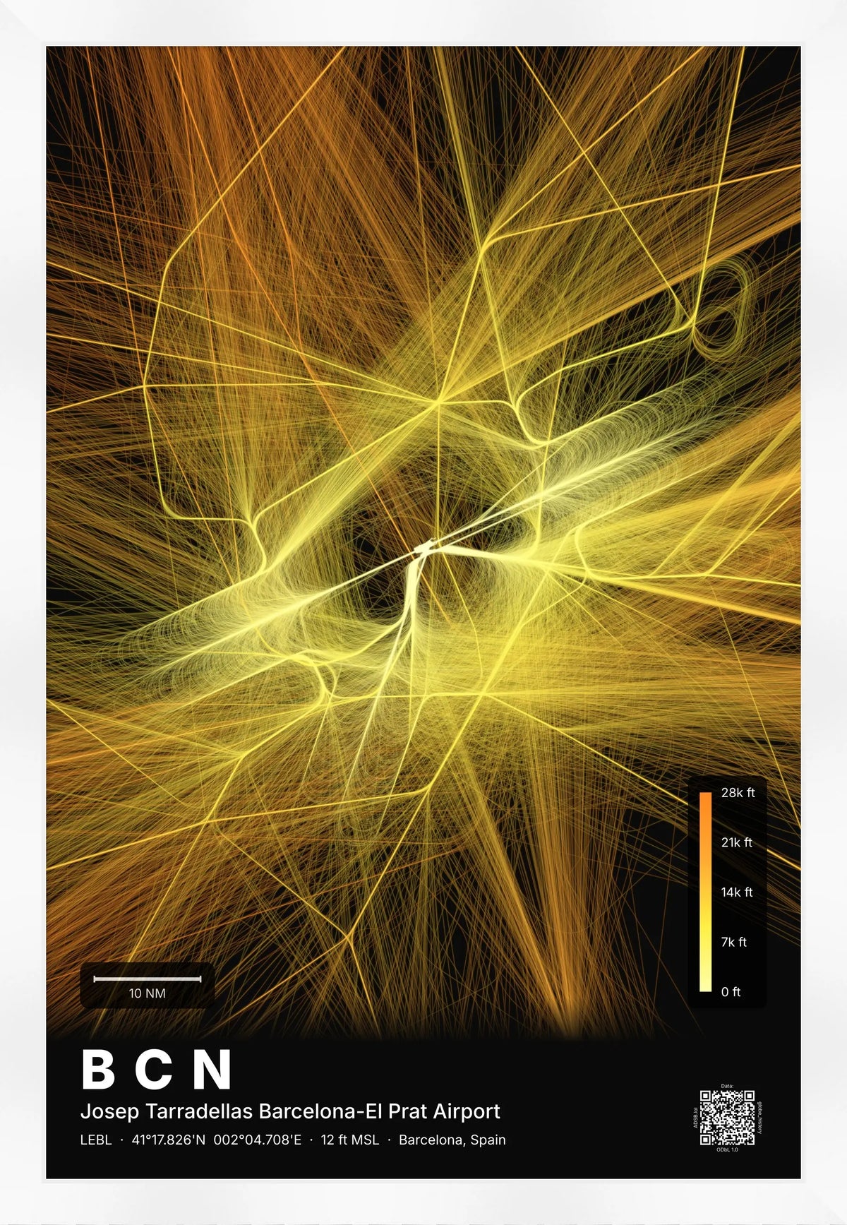 BCN flight path map — Solana theme · Dark [material:framed_white]