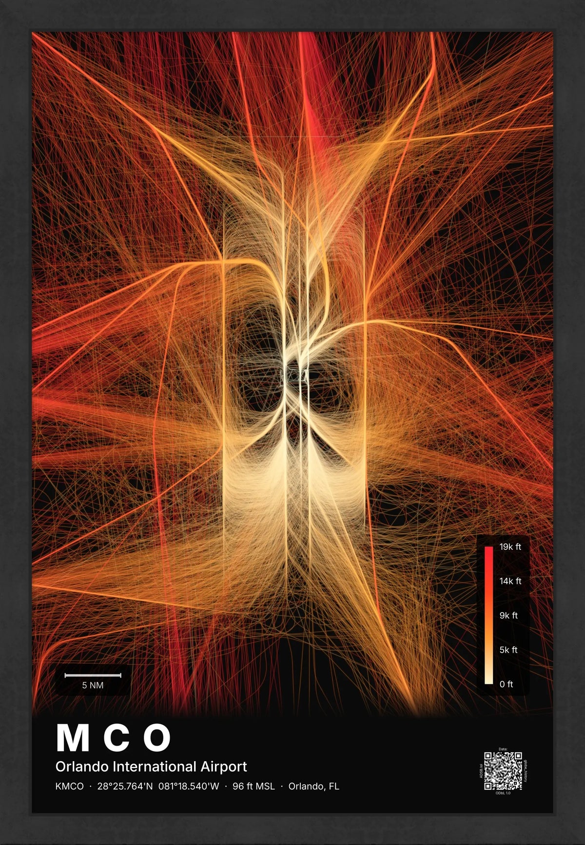 MCO flight path map — Inferno theme · Dark [material:framed_black]