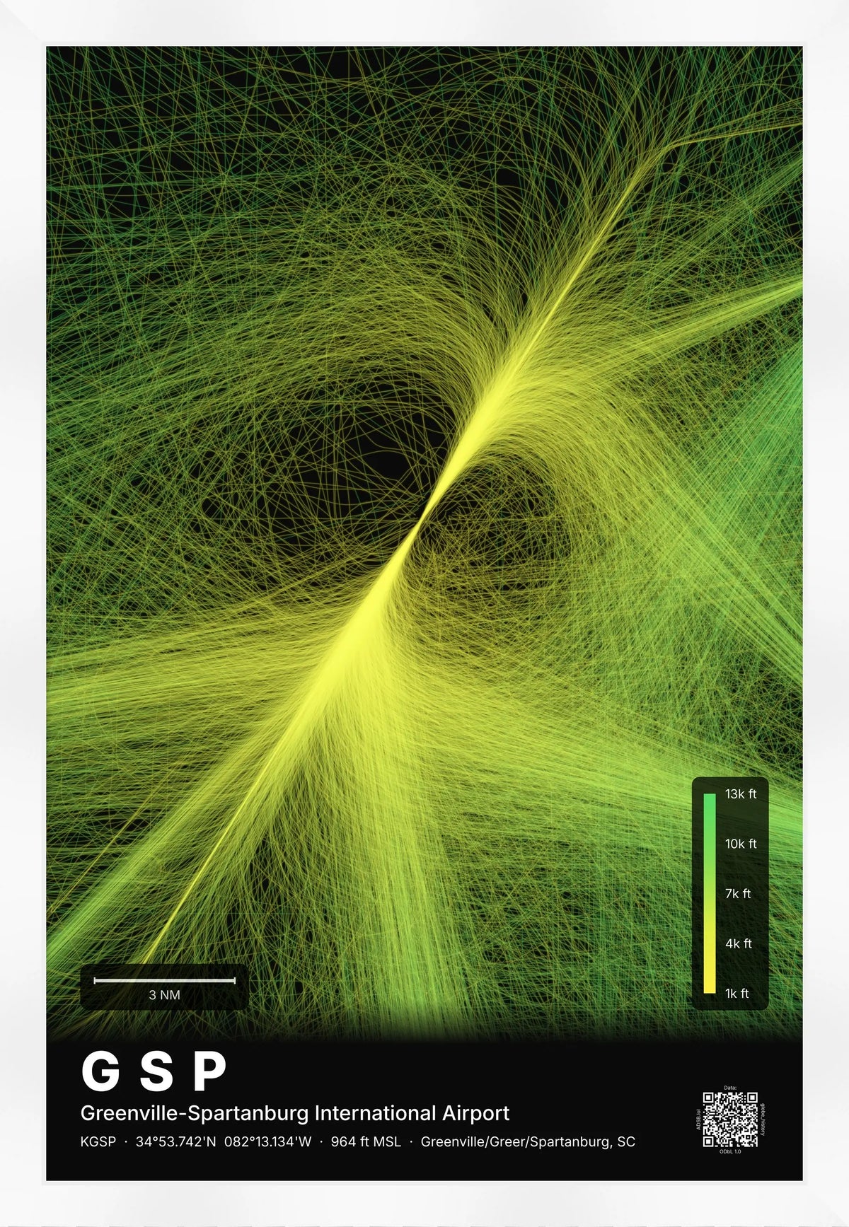 GSP flight path print — Citrus theme · Dark [material:framed_white]