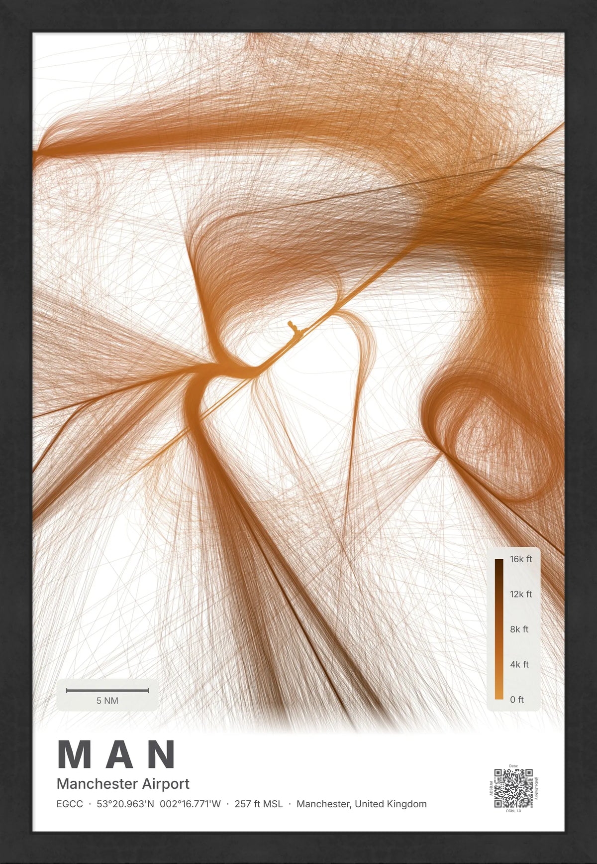 MAN flight path map — Solana theme · Light [material:framed_black]