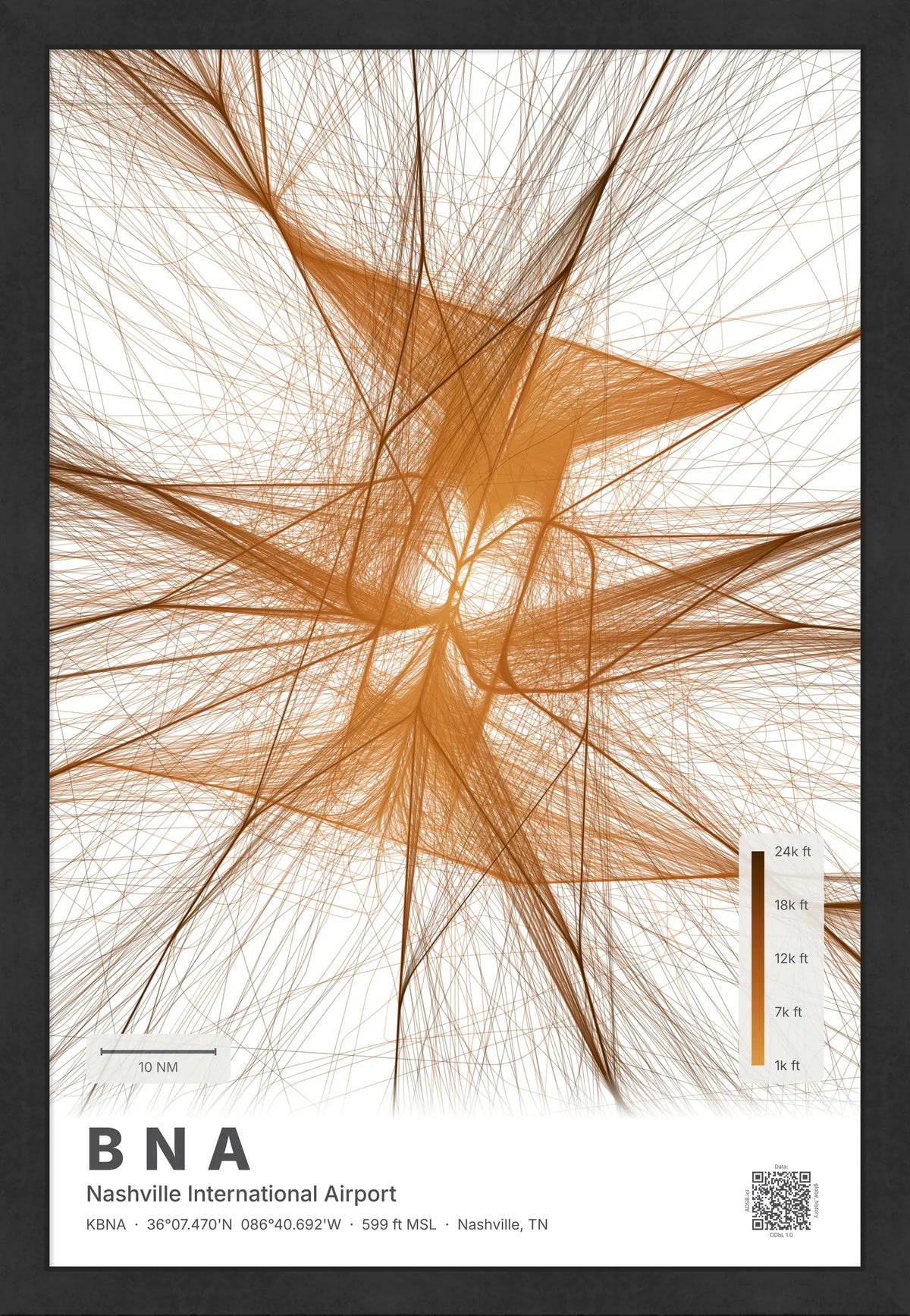 BNA flight path print — Solana theme · Light [material:framed_black]