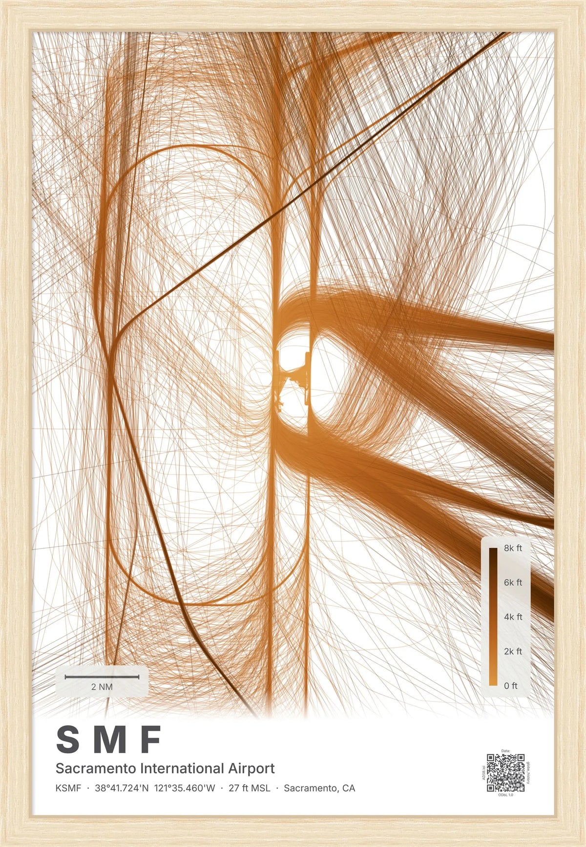 SMF flight path print — Solana theme · Light [material:framed_natural]