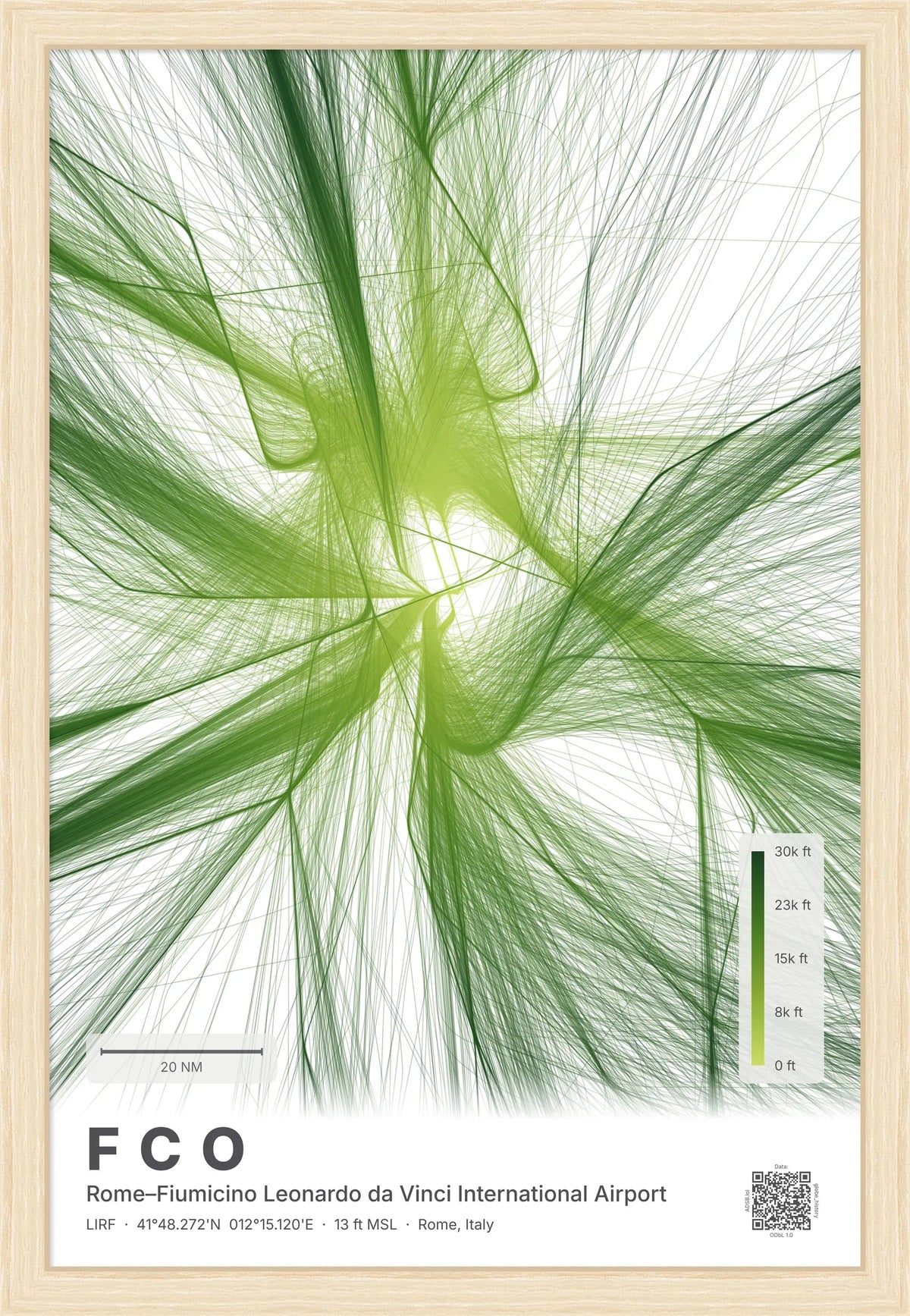FCO flight path print — Citrus theme · Light [material:framed_natural]