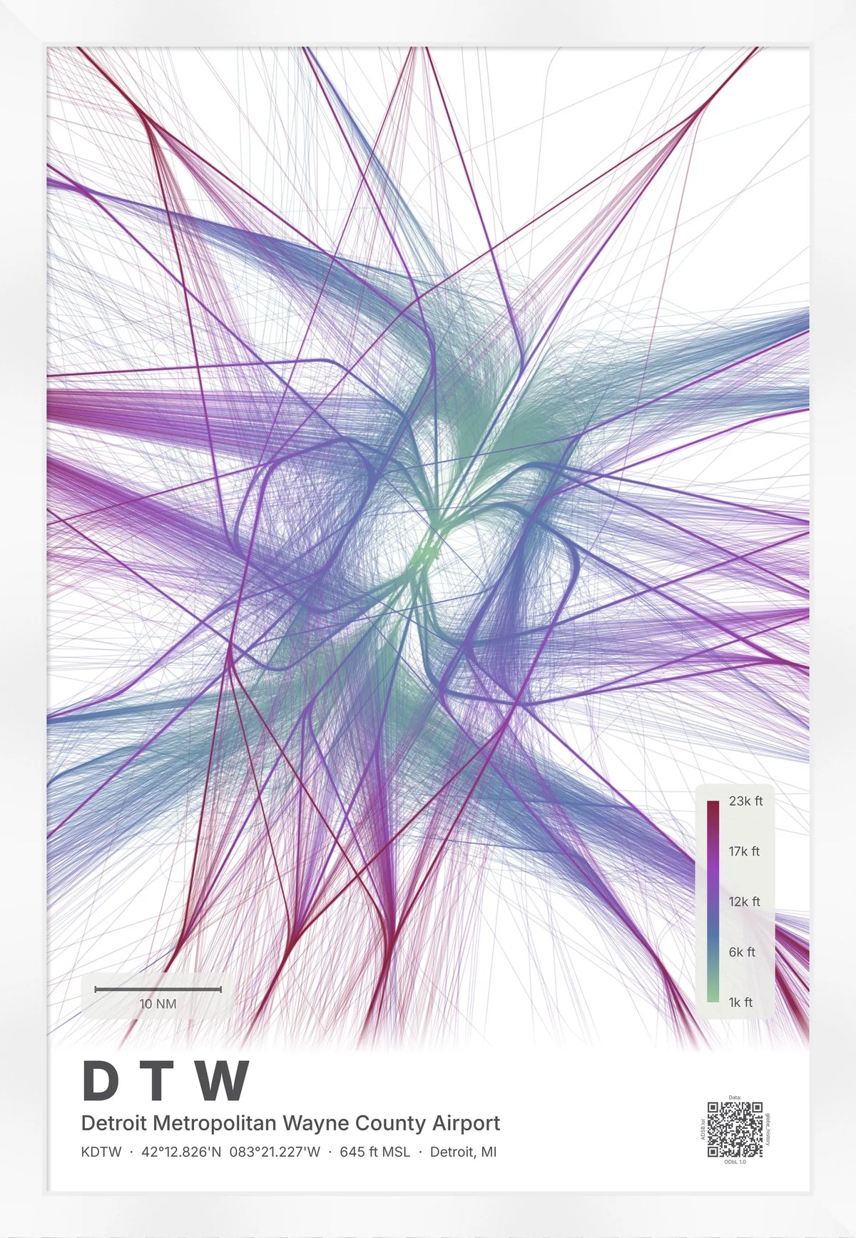 DTW flight path map — Prism theme · Light [material:framed_white]